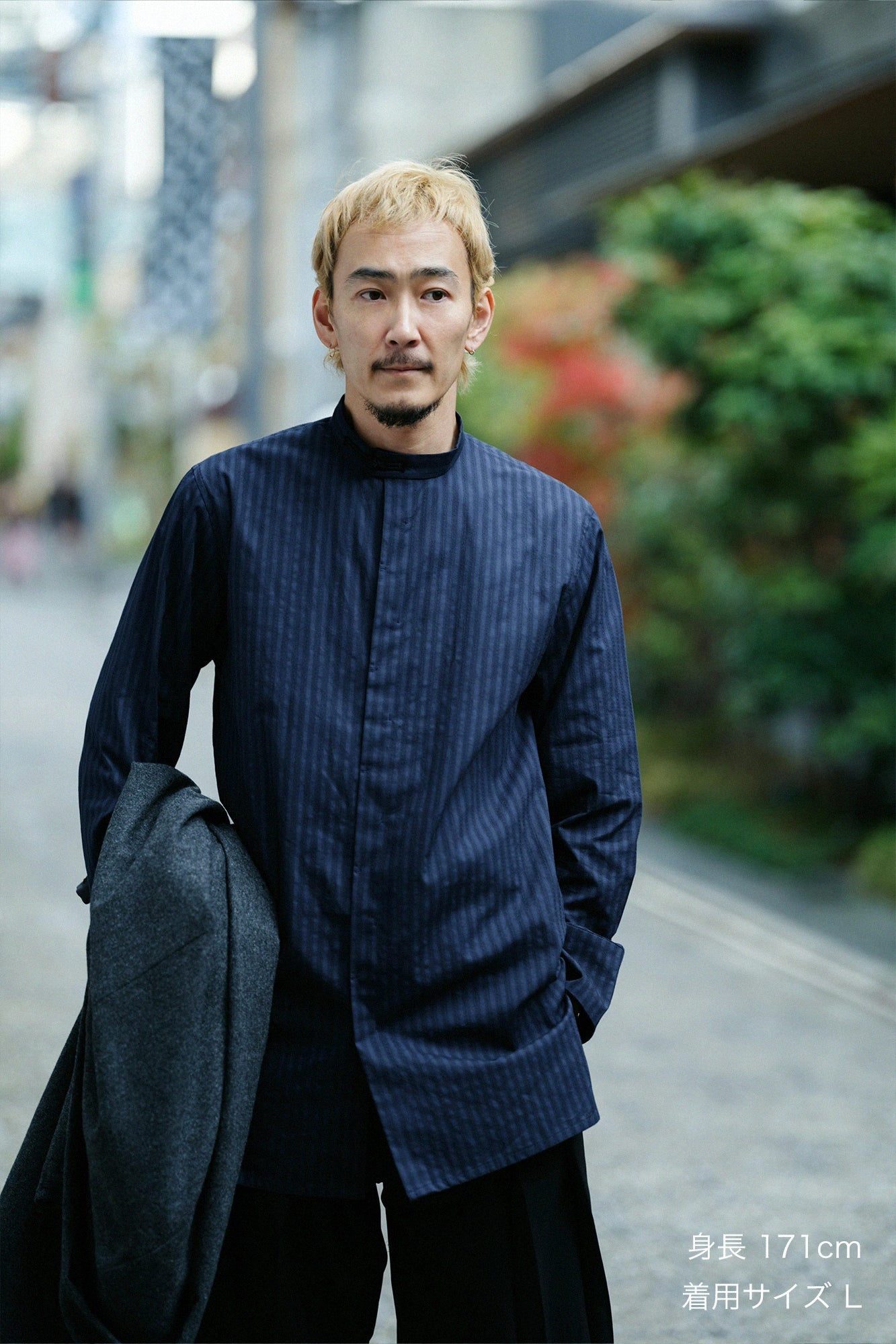 紗羅編織 圓領長襯衣／深藍色