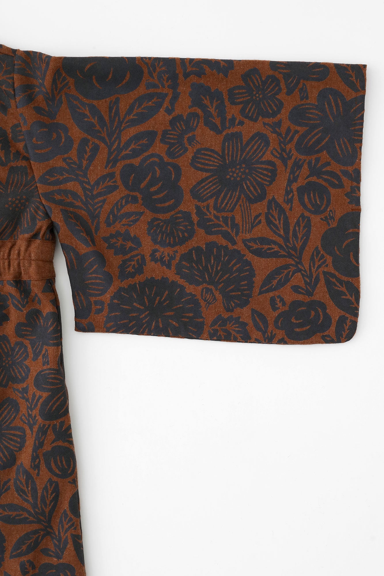 Wool Flannel Kimono Dress / Woodcut Yellowish Brown