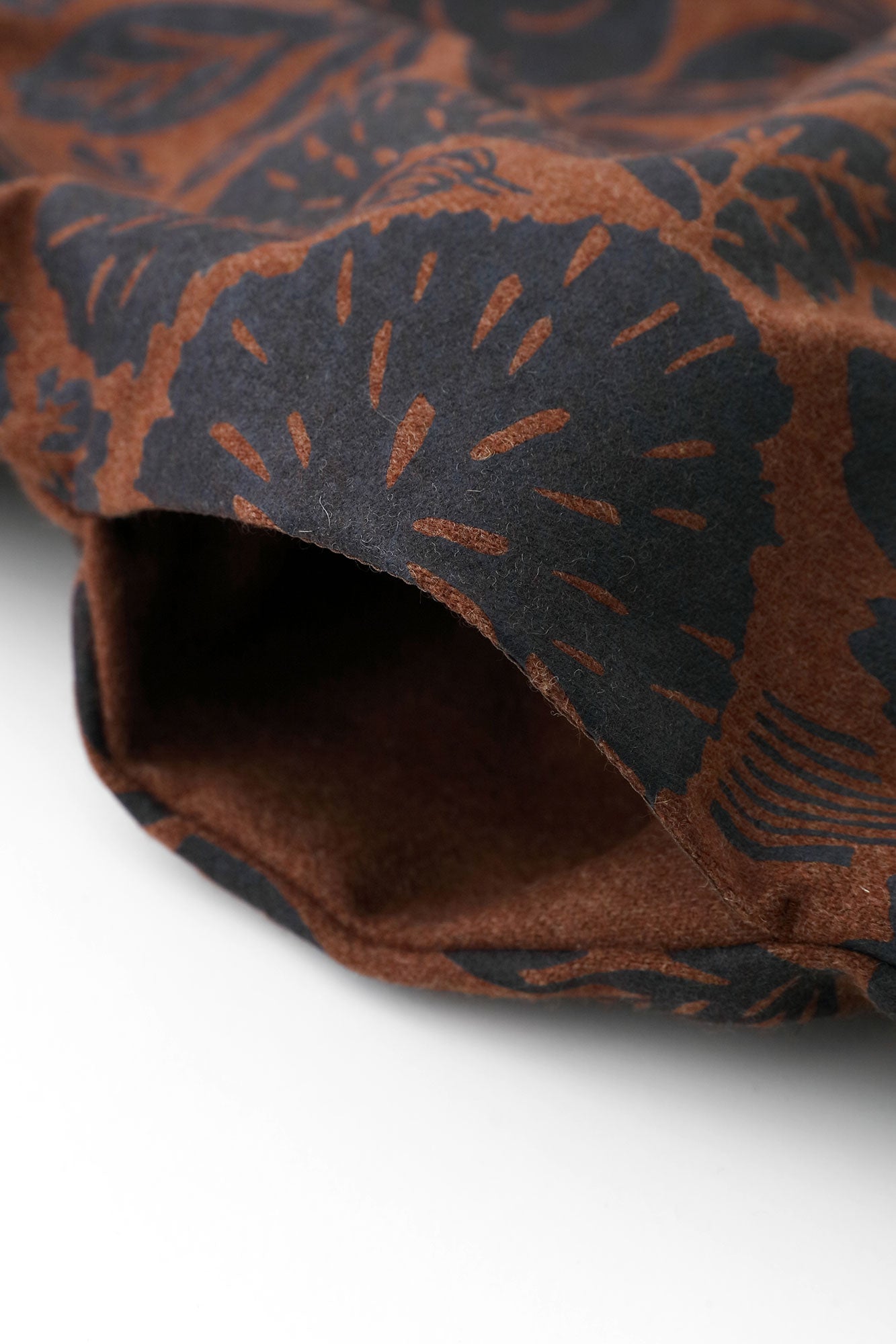 Wool Flannel Kimono Dress / Woodcut Yellowish Brown