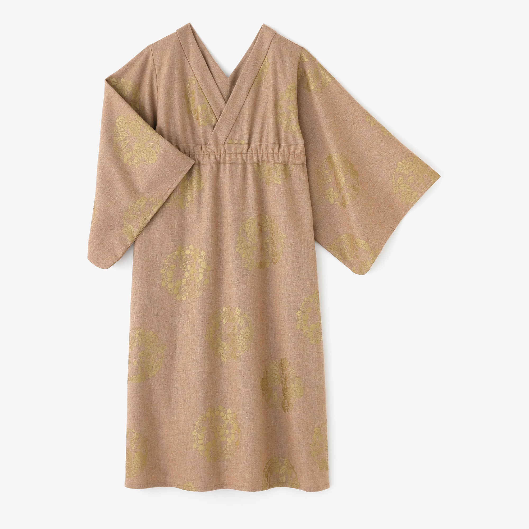 Wool Flannel Kimono Dress / Harumaru Pattern Scattered Light Brown