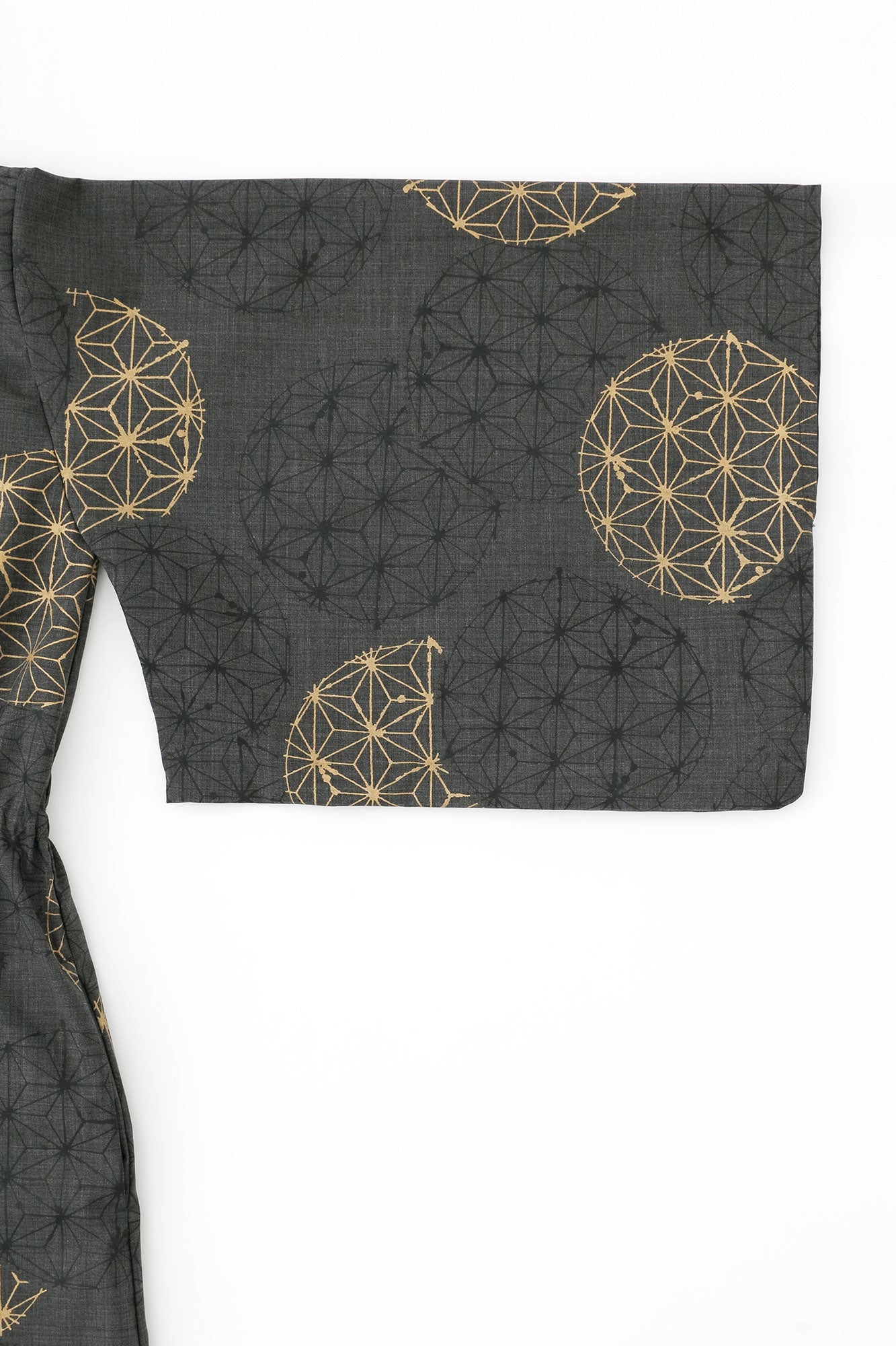 Combed Yarn Double V-neck Kimono Dress / Hemp-leaf Pattern Ink Color