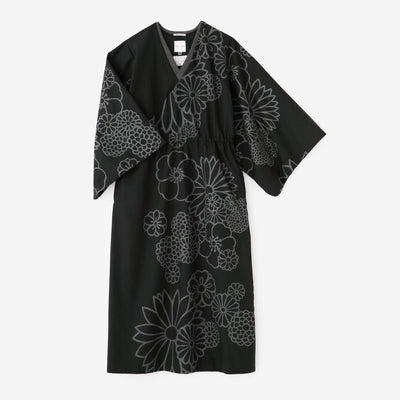 Combed Yarn Double V-neck Kimono Dress / Gold Damask Black