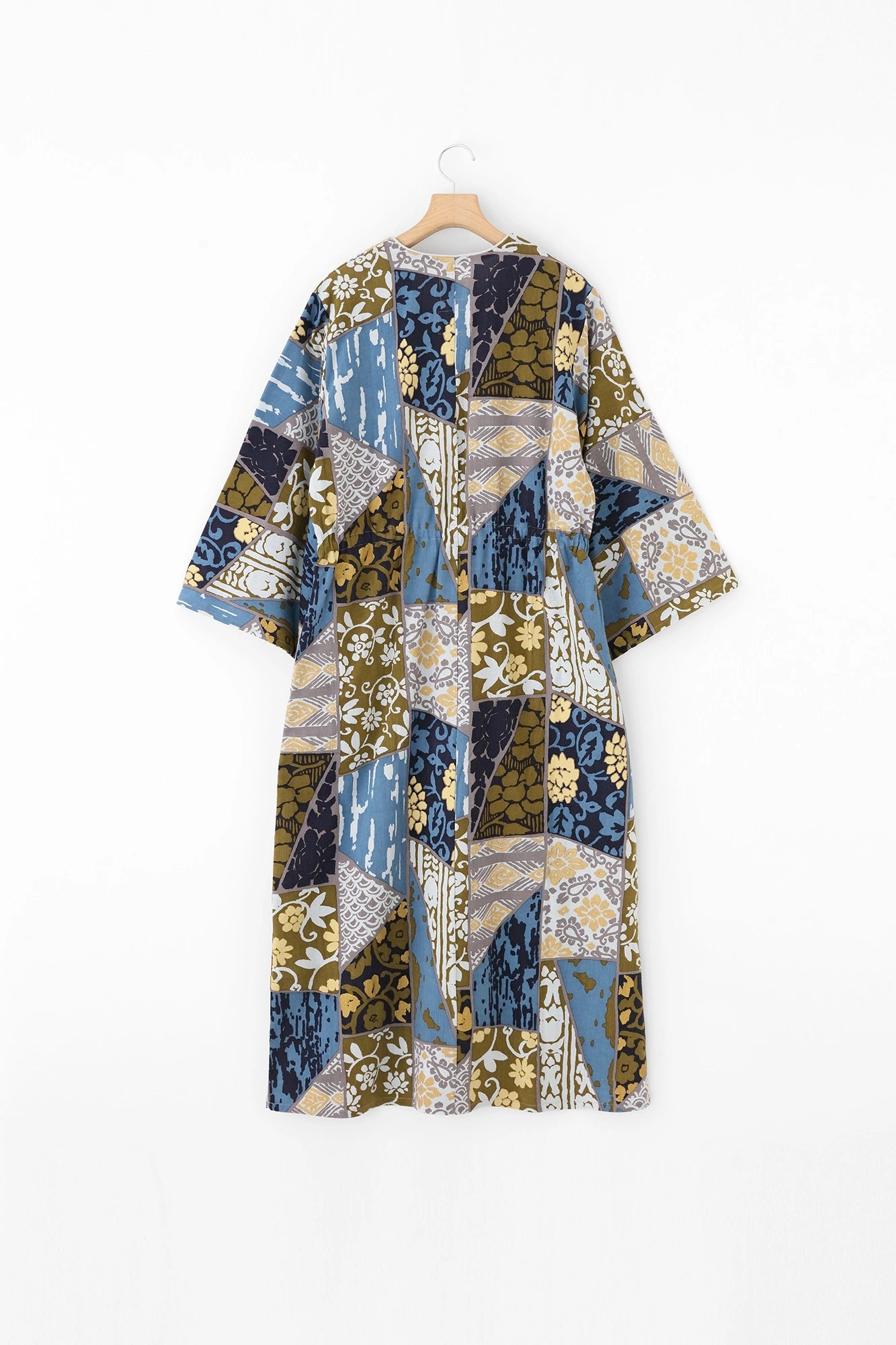 Chizimi Cotton 20/20 Double V-neck Summer Kimono Dress / Patchwork Kimono of Uesugi Kenshin Family-Recreation