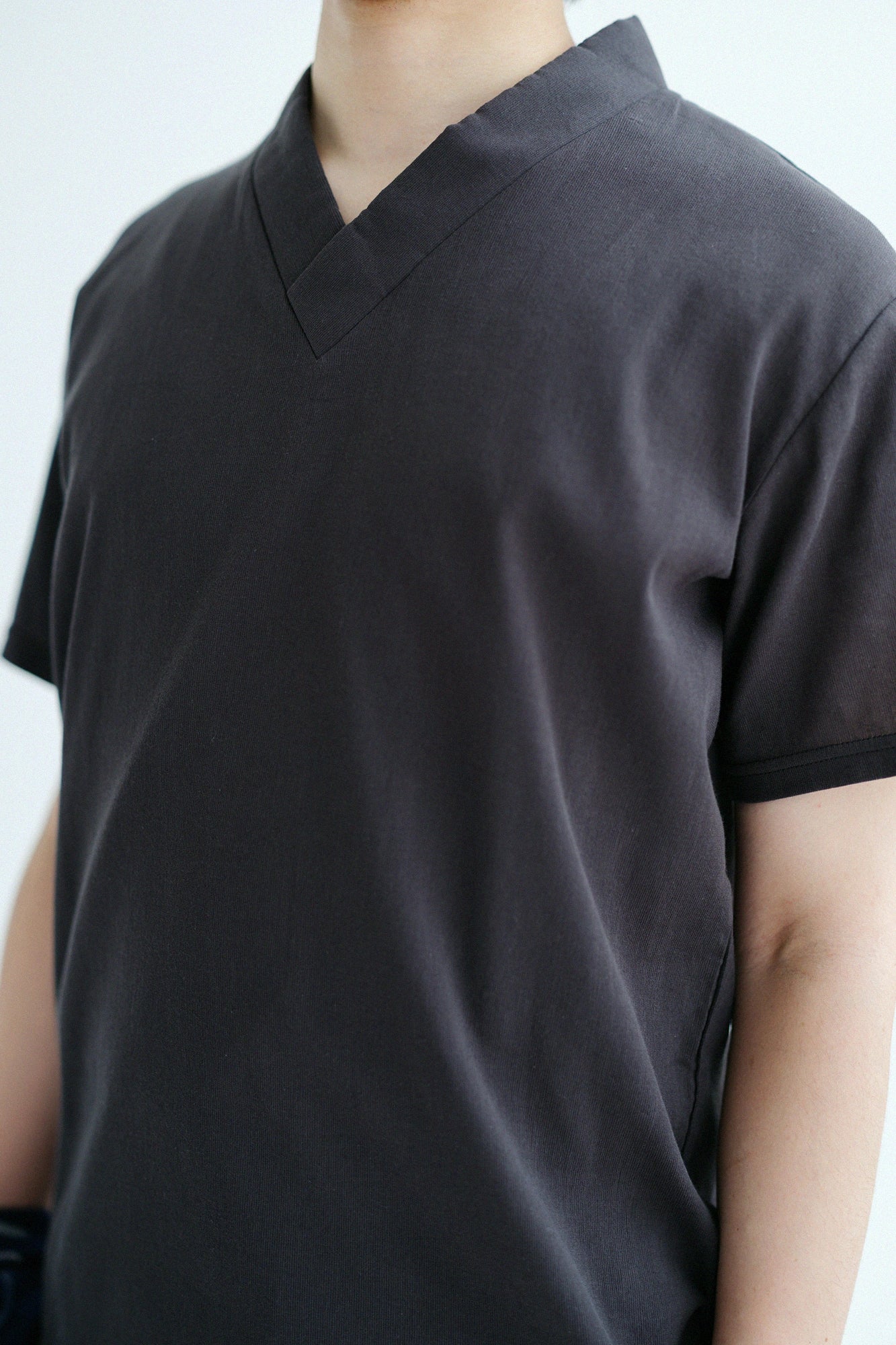 Chizimi Cotton 40/40 Stand Collar Undershirt Short Sleeve / Dark Grey 
