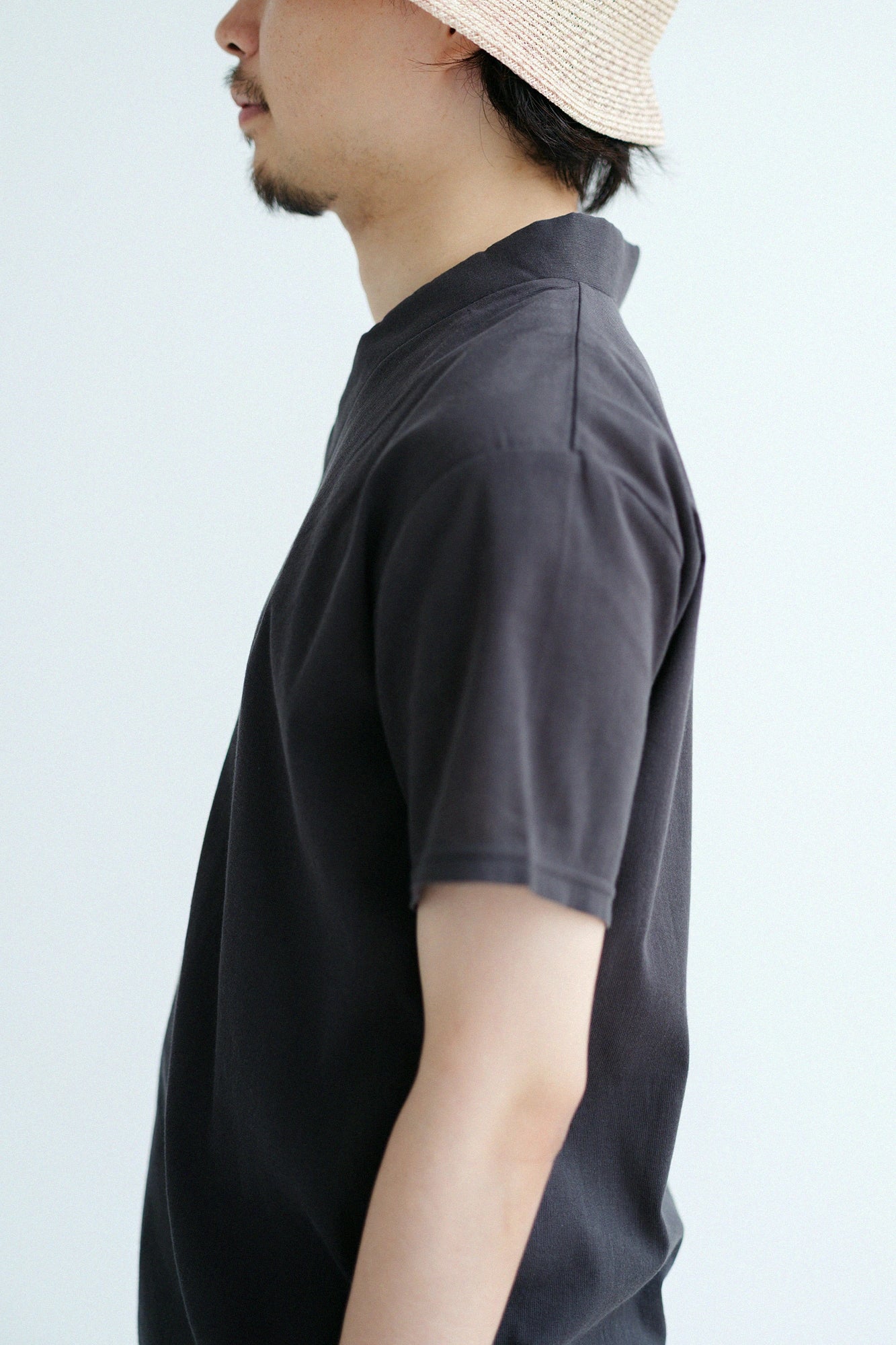 Chizimi Cotton 40/40 Stand Collar Undershirt Short Sleeve / Dark Grey 