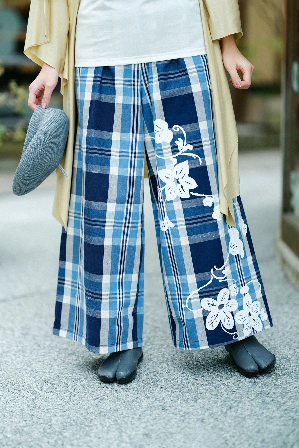 伊勢木綿 20/20 広形（ひろなり）もんぺ／布団縞（ふとんじま） 大格子（おおごうし） 濃紺（のうこん）