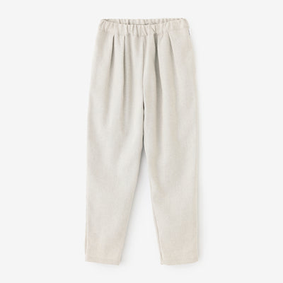 麻絹毛混 二褶 細腿褲／象牙白