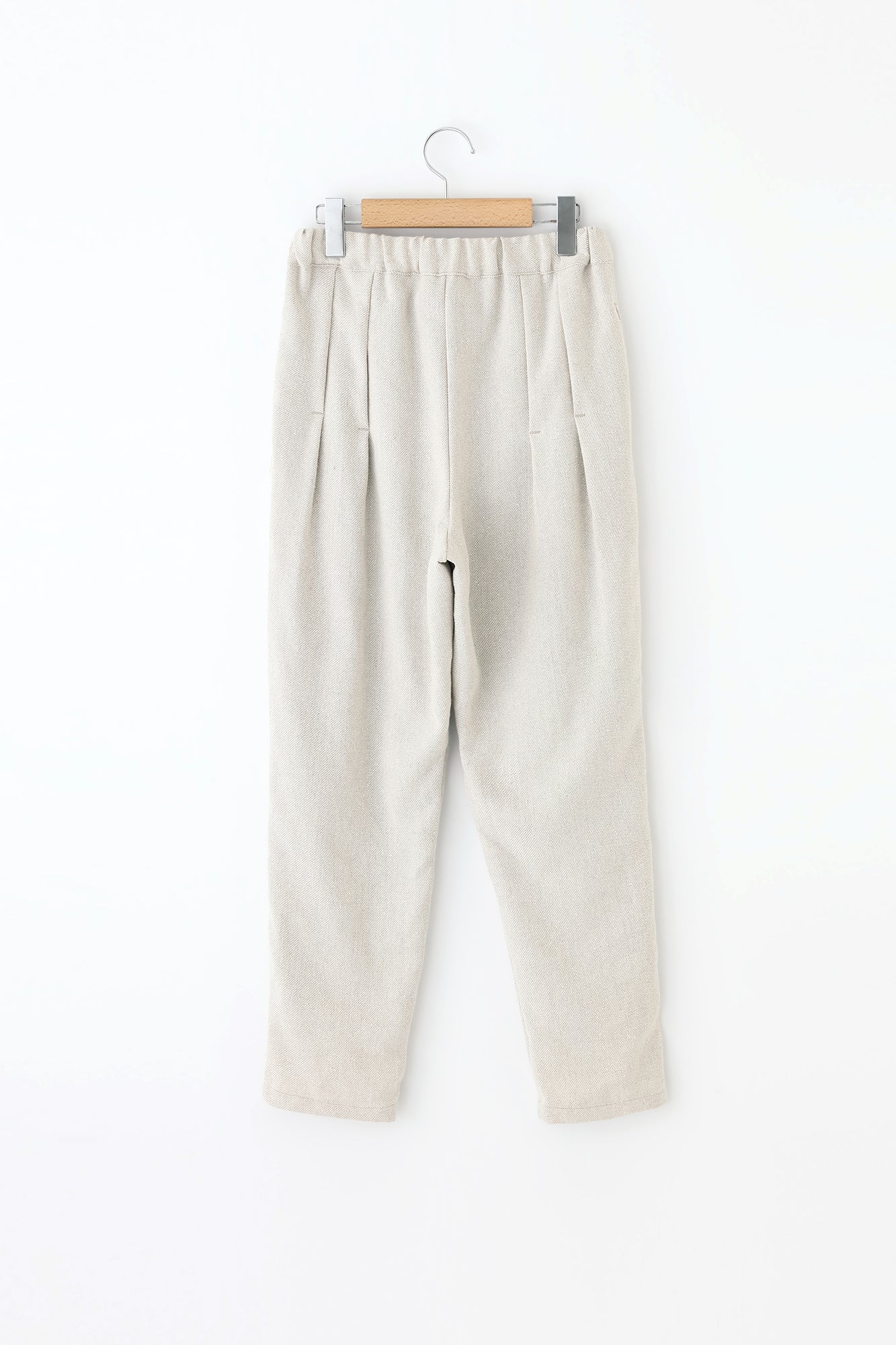 麻絹毛混 二褶 細腿褲／象牙白