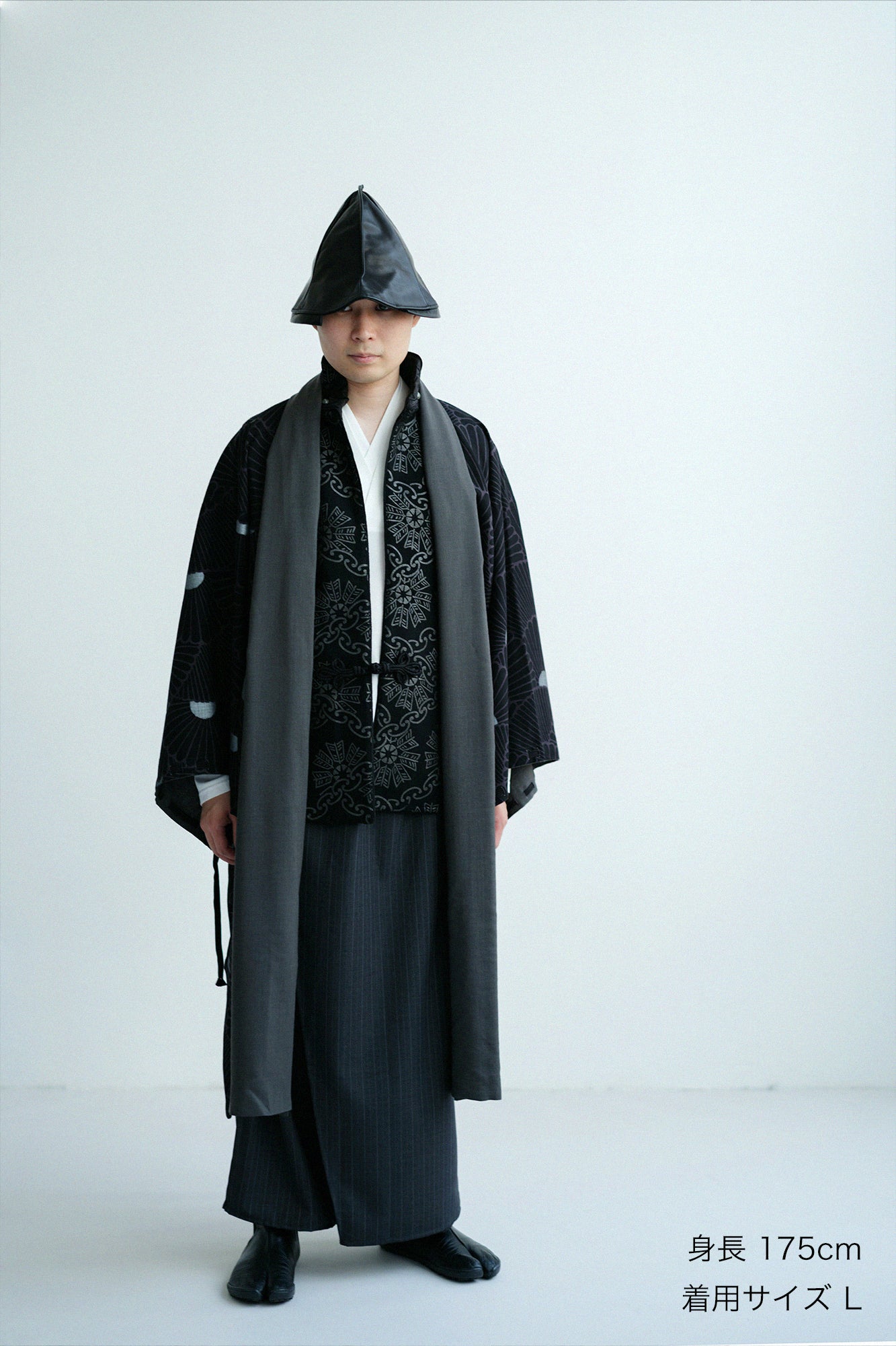 Combed Yarn Striped Wrap Hakama Pants / Dark Grey