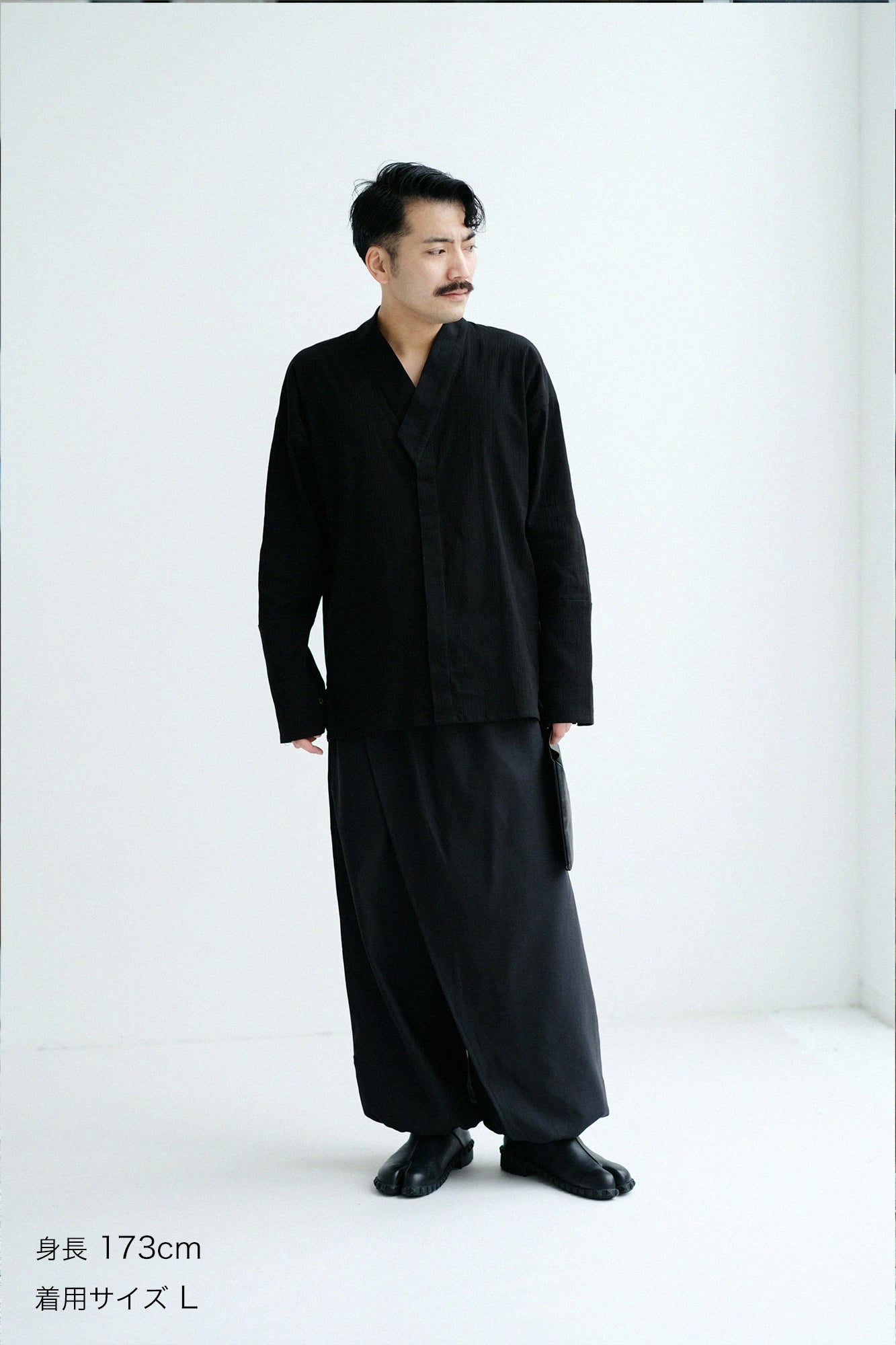 Cotton Linen Twill Weave Wrap Harem Pants／Black