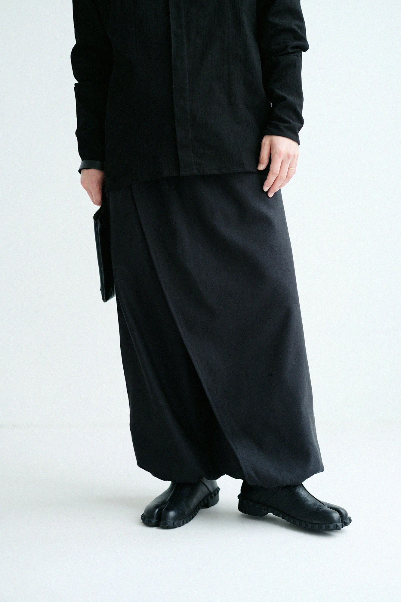 Cotton Linen Twill Weave Wrap Harem Pants／Black