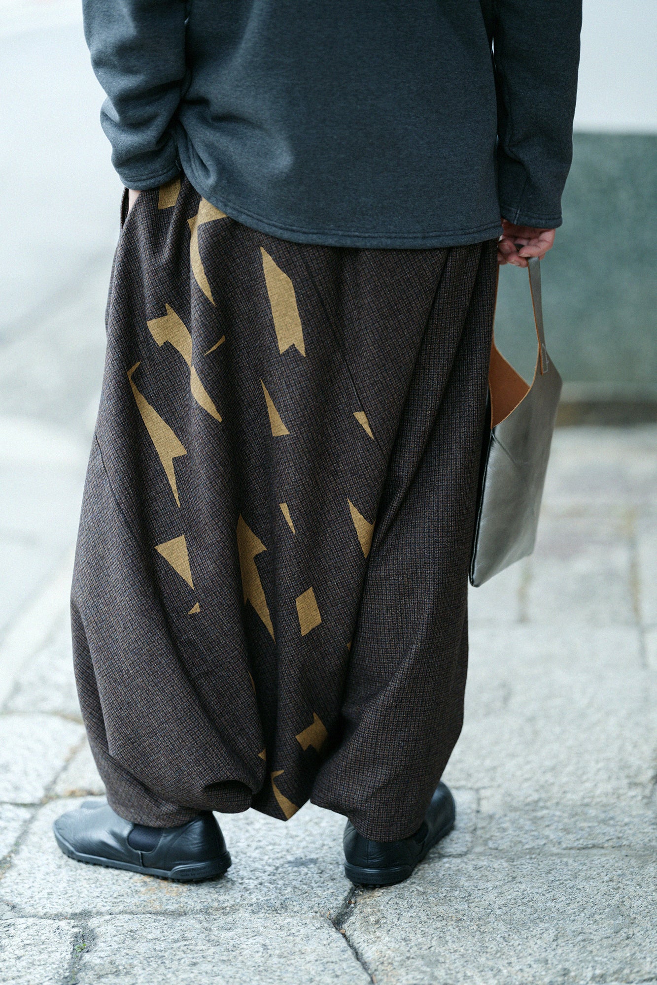 棉毛 格子織 富士（飛鼠褲）／煤竹色×閃電形