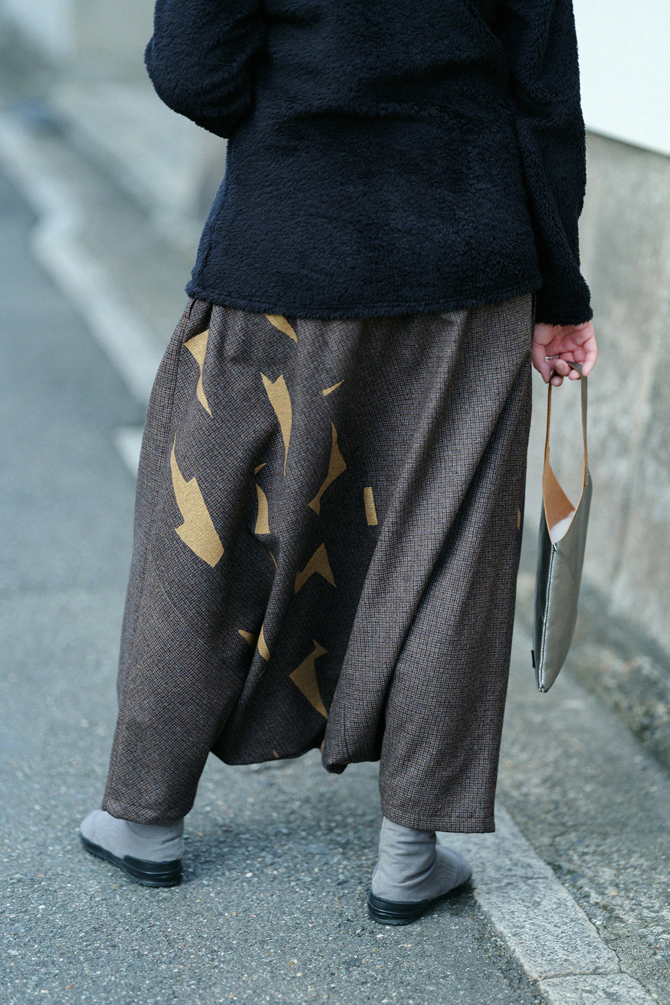 棉毛 格子織 富士（飛鼠褲）／煤竹色×閃電形