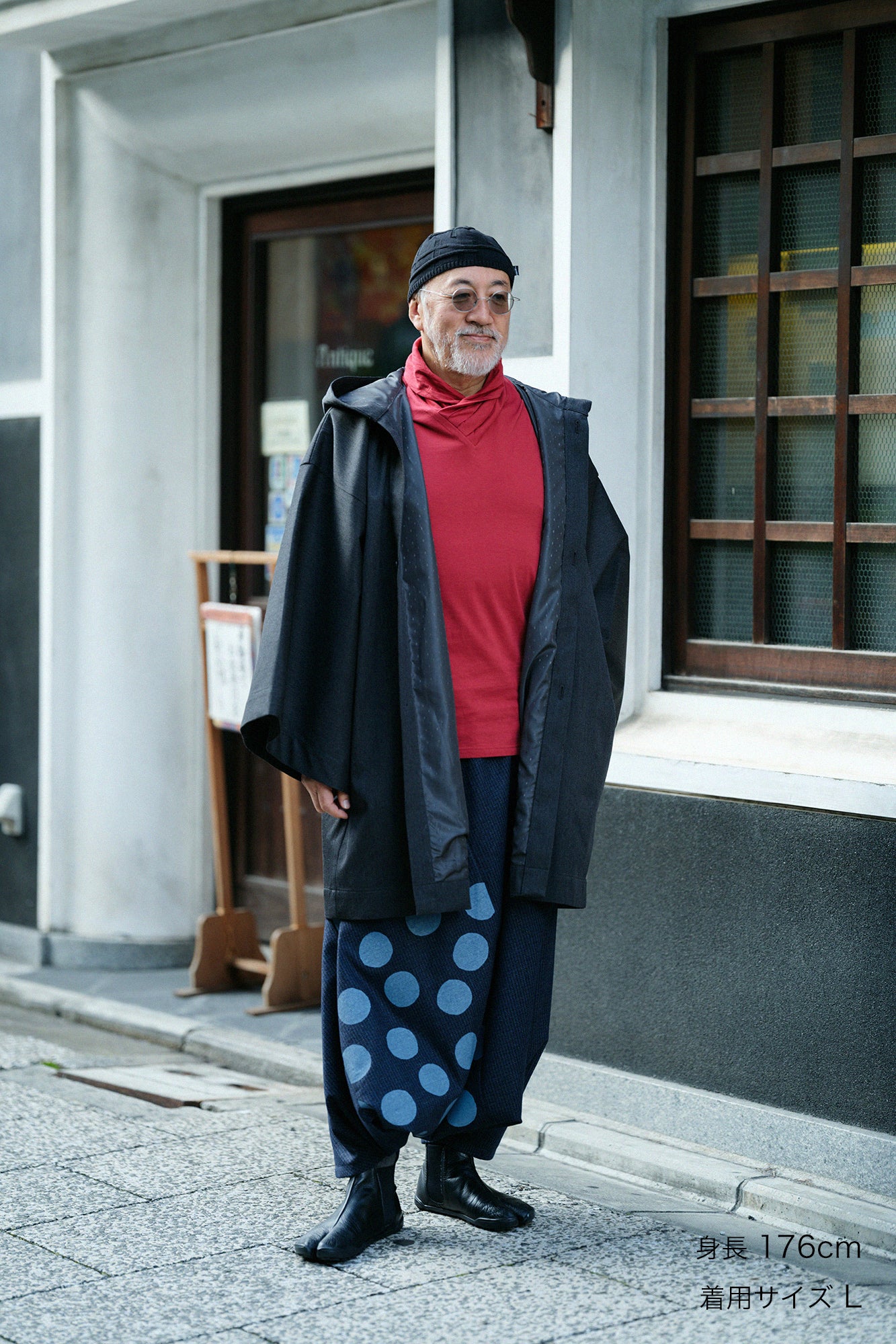 棉毛格子織 富士（飛鼠褲）／深藍×圓點