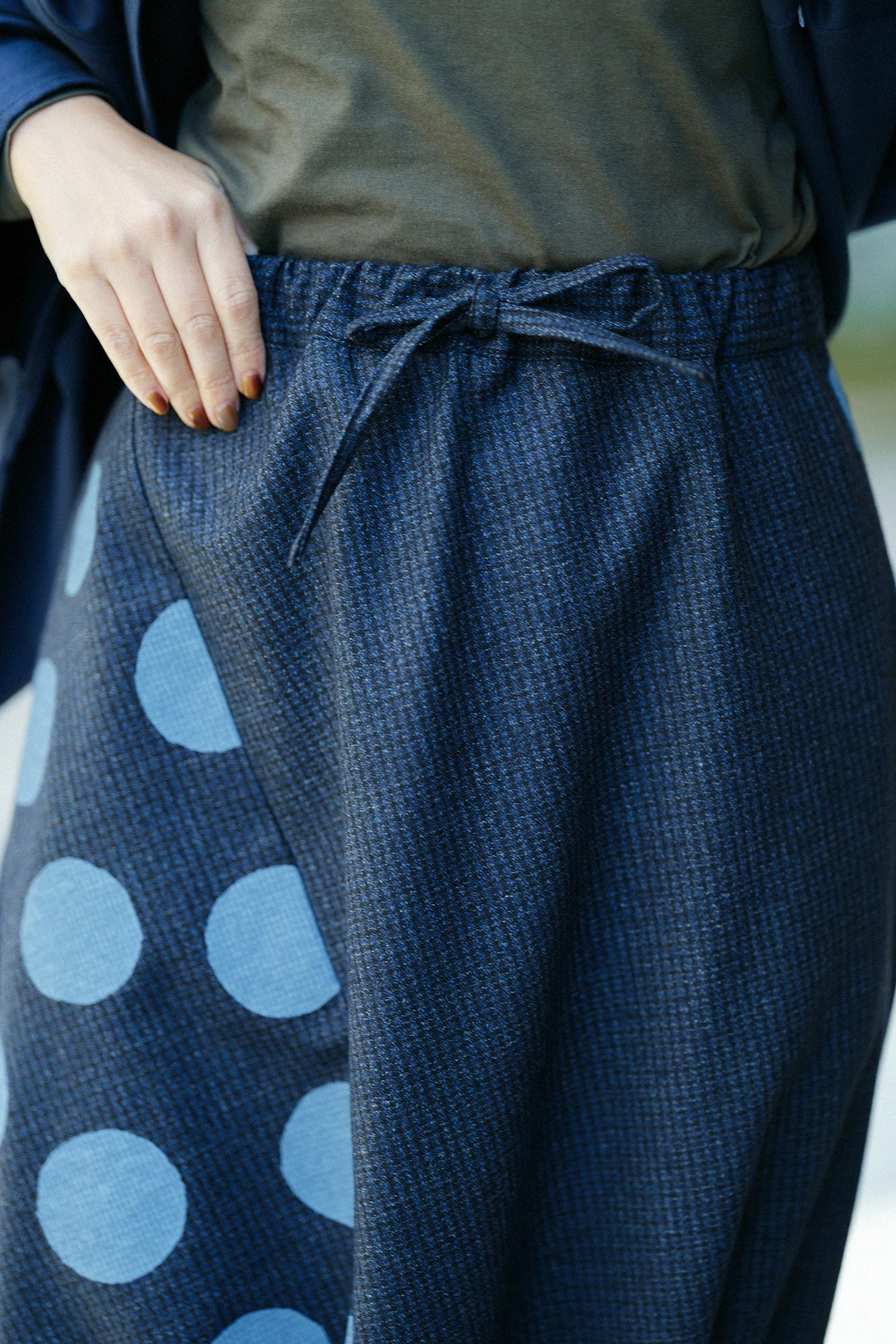 棉毛格子織 富士（飛鼠褲）／深藍×圓點
