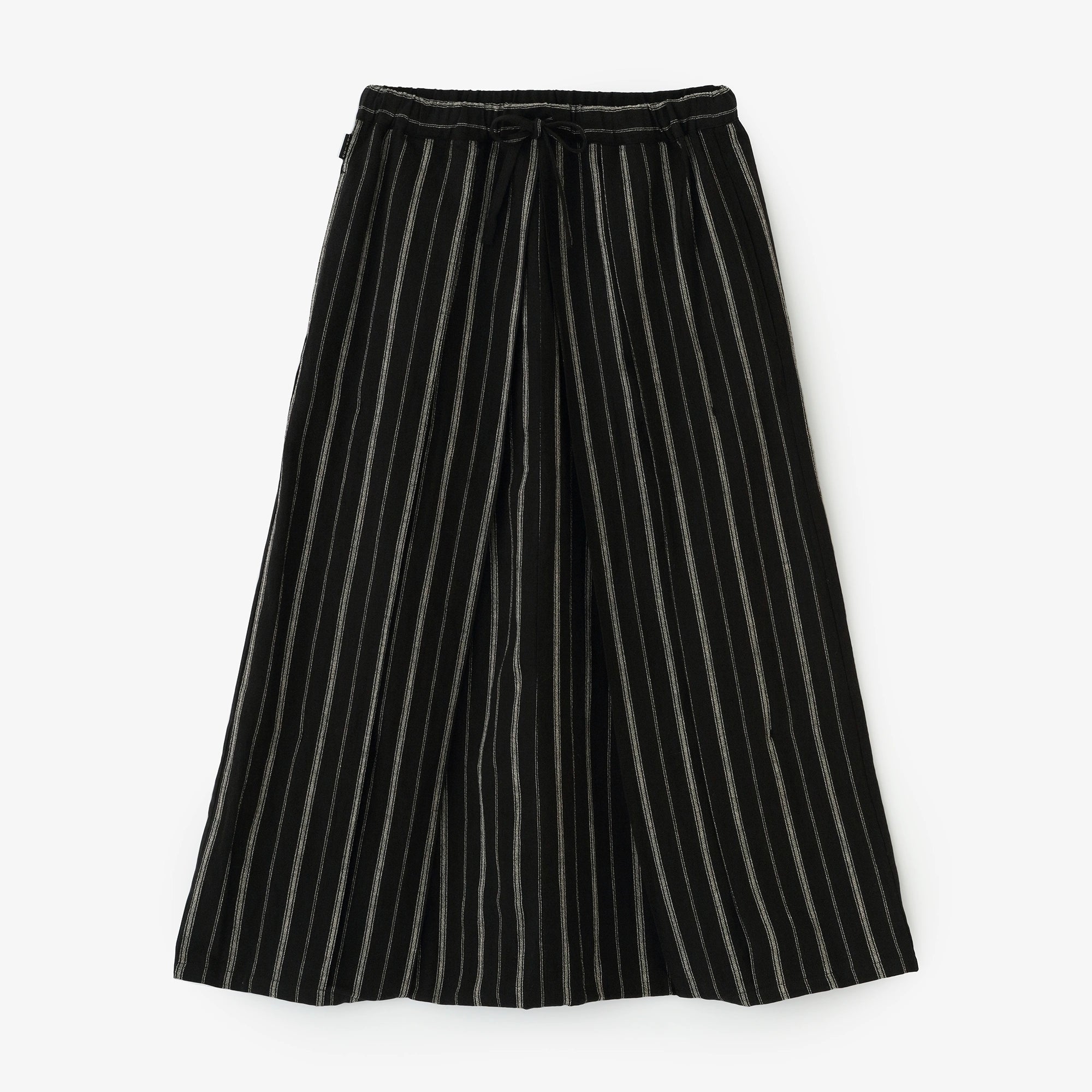 Cotton-linen Blend Hakama Fuji Pants／Fine Striped Black