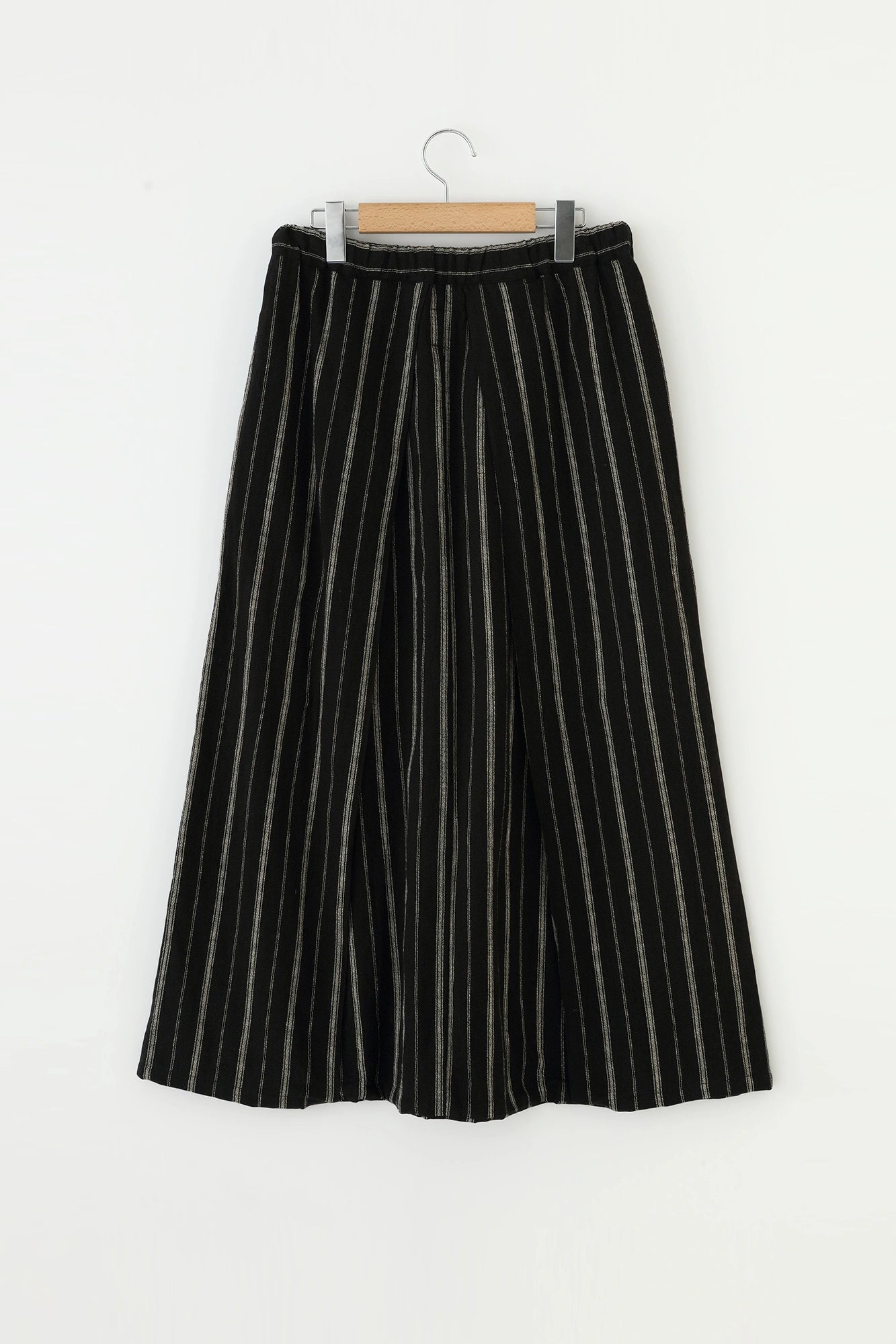 Cotton-linen Blend Hakama Fuji Pants／Fine Striped Black