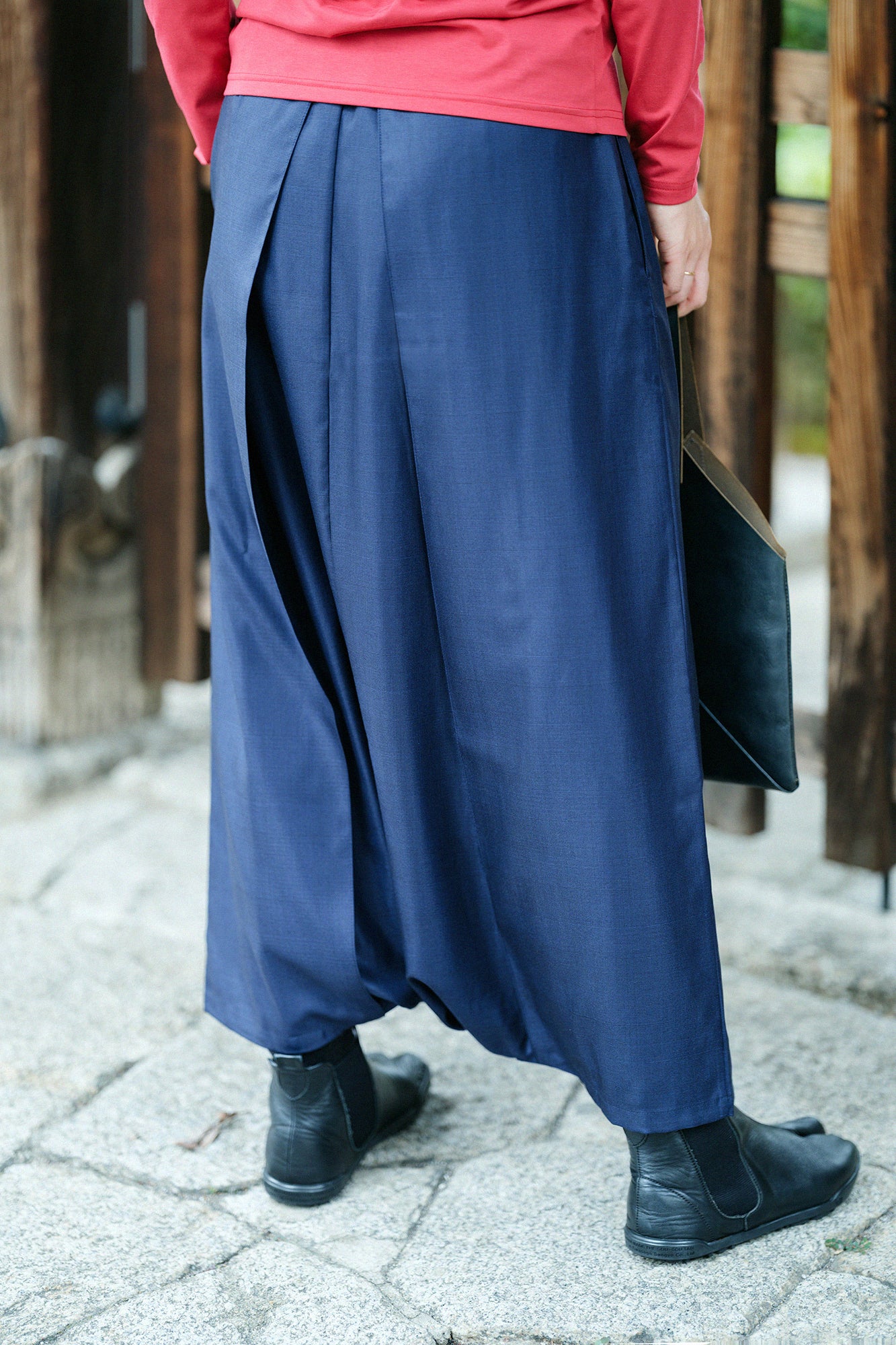 Silk Wool Lattice Weave Hakama Fuji Pants / Dark Blue