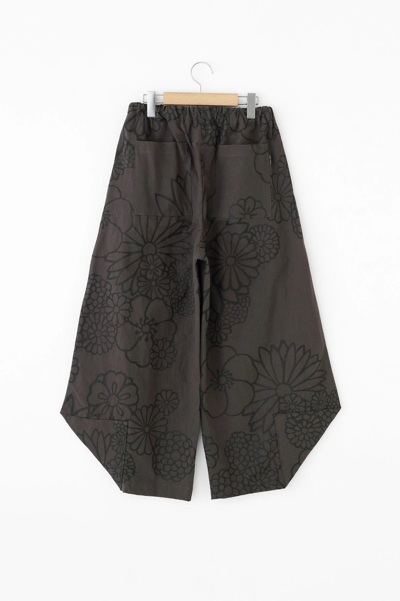 Organic Cotton Wide-legging Pants Odayaka／Gold Damask Charcoal Grey Small Check