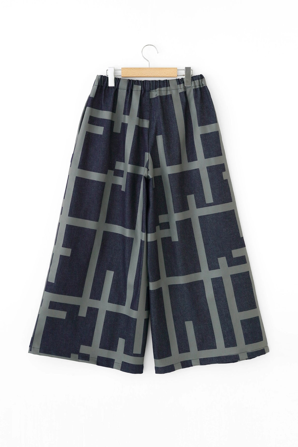 Stretch Denim Wide-legged Pants／Indigo Fence