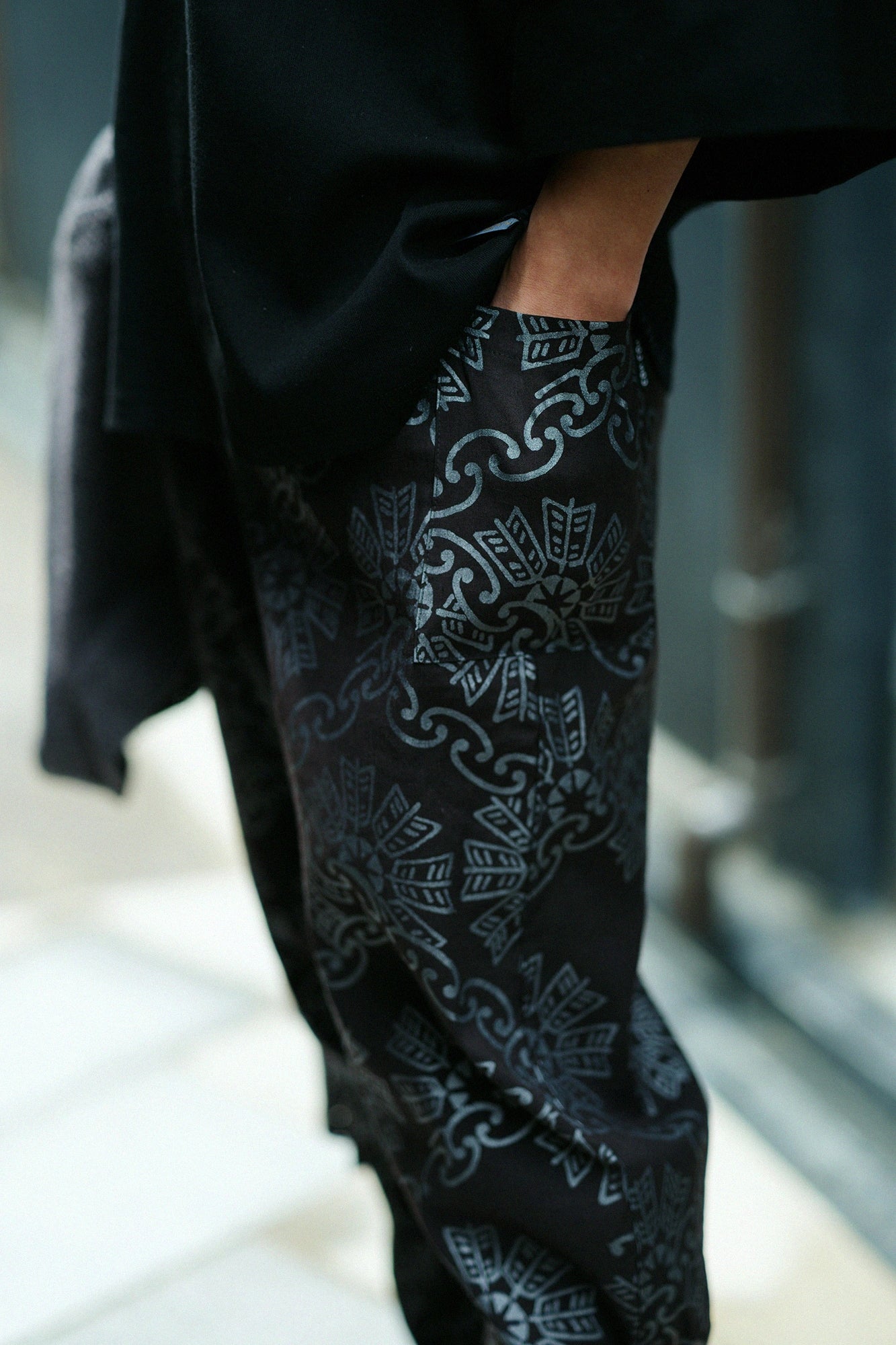 Shin Cotton Linen Harem Pants／Continuation of Arrow Wheel-Recreation Black Tea