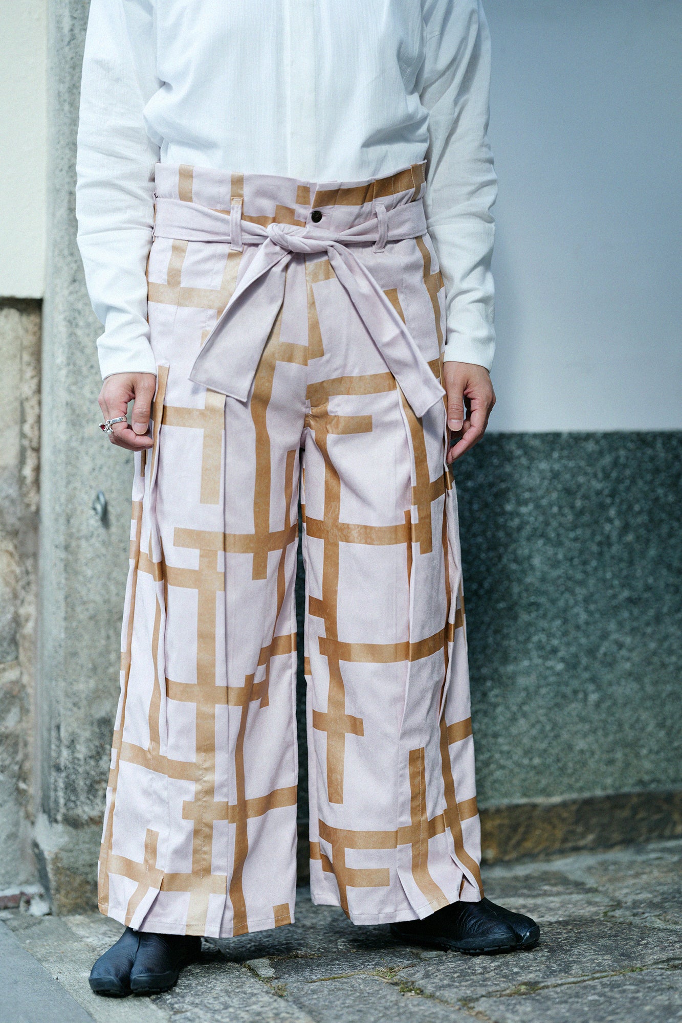 仿麂皮 袴形褲／欄柵 粉膚色