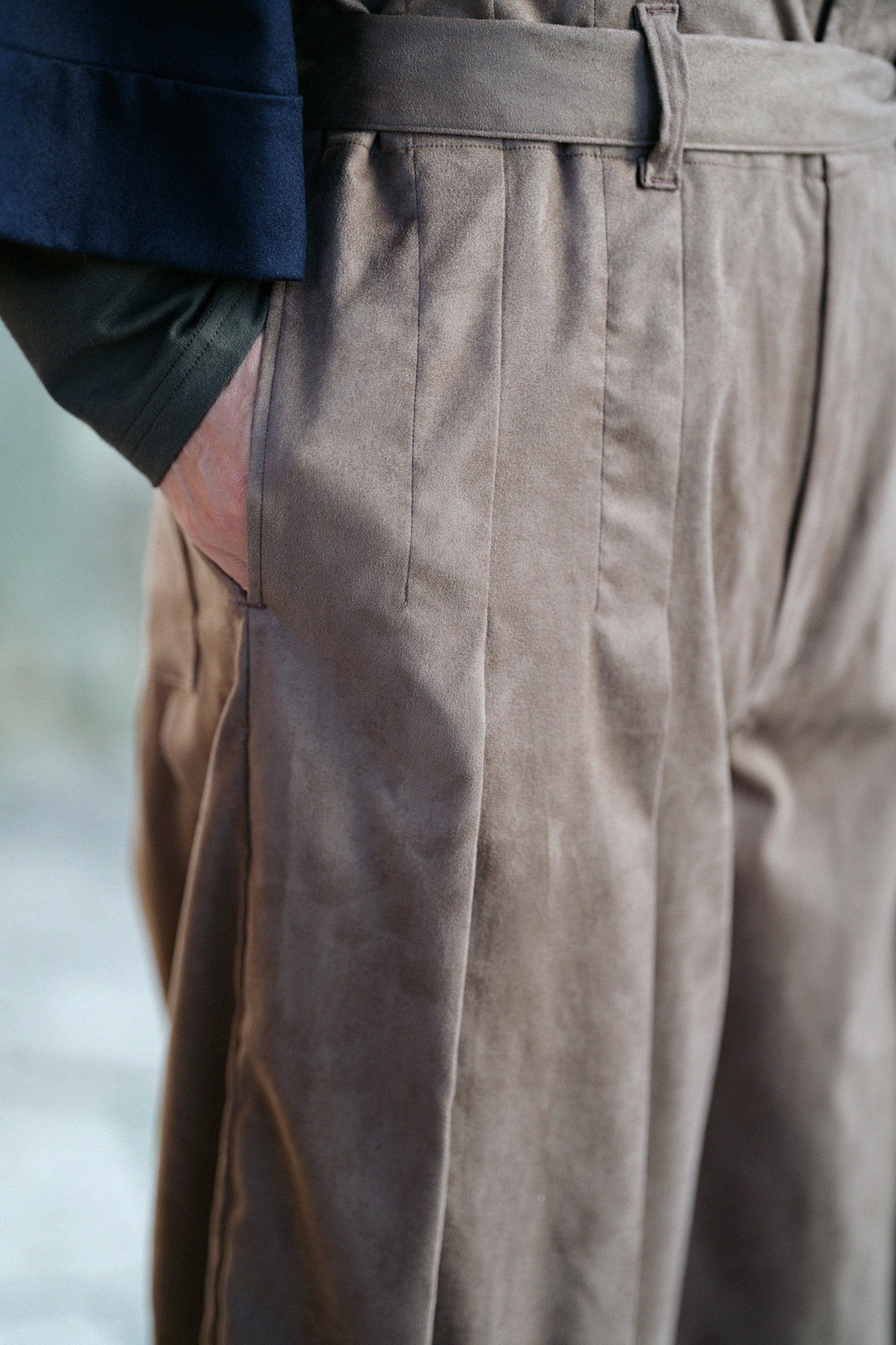 仿麂皮 袴形褲／黄枯茶色