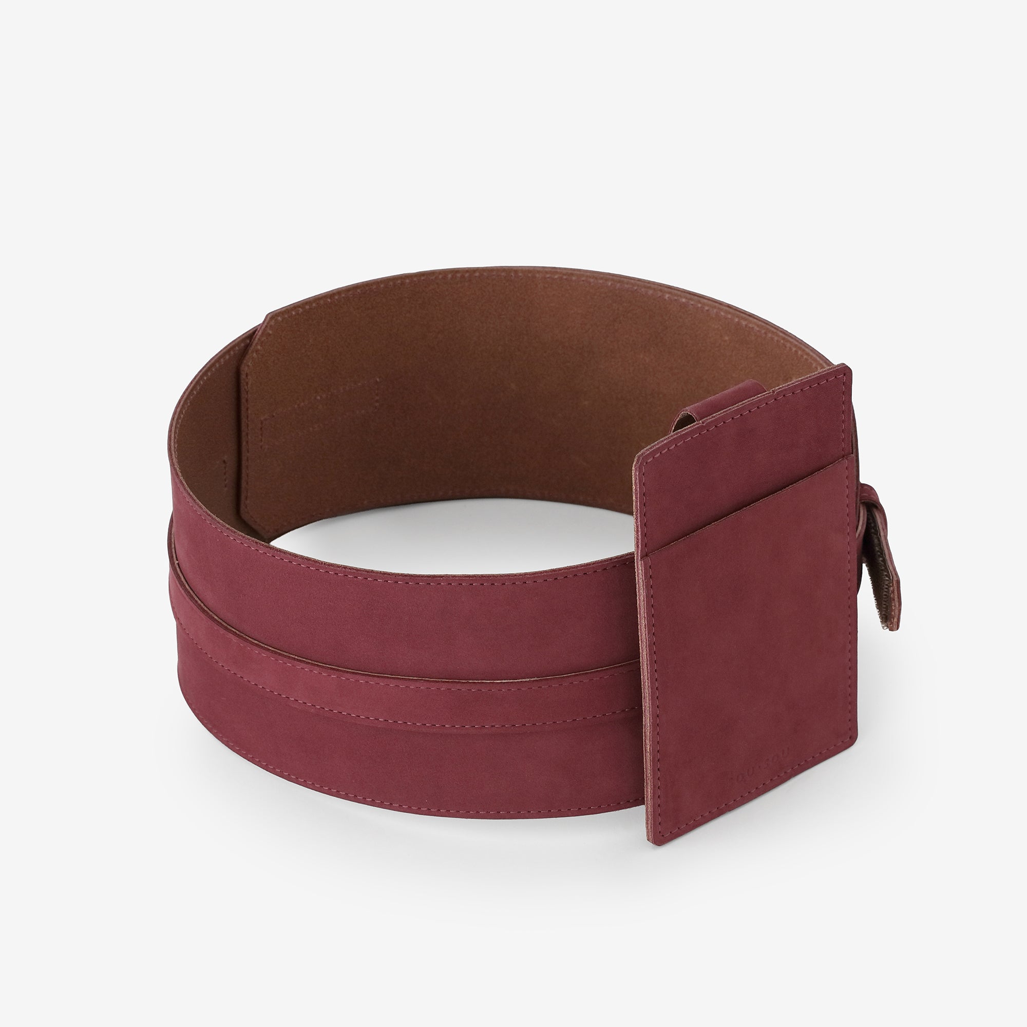 ヌバック 革帯 （かくたい）／臙脂色（えんじいろ）