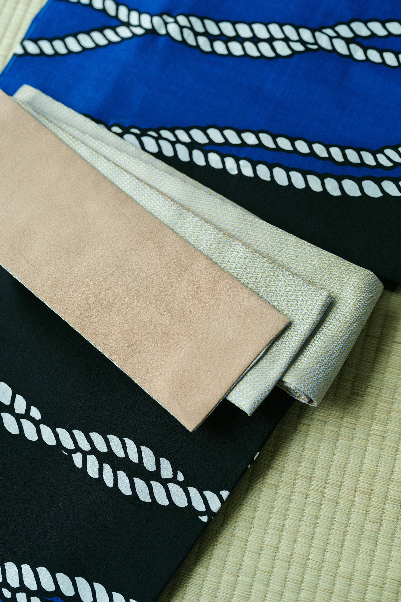 Silk×Faux Nubuck Men's Obi Belt／Iridescent × Hazelnut