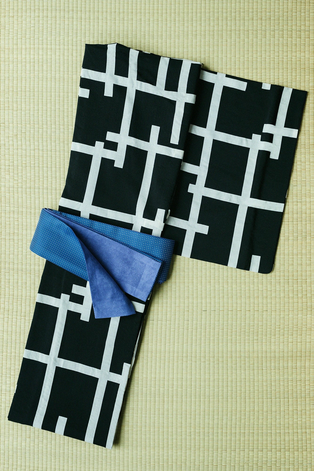 Silk×Faux Nubuck Men's Obi Belt／Ultramarine×Bellflower Blue
