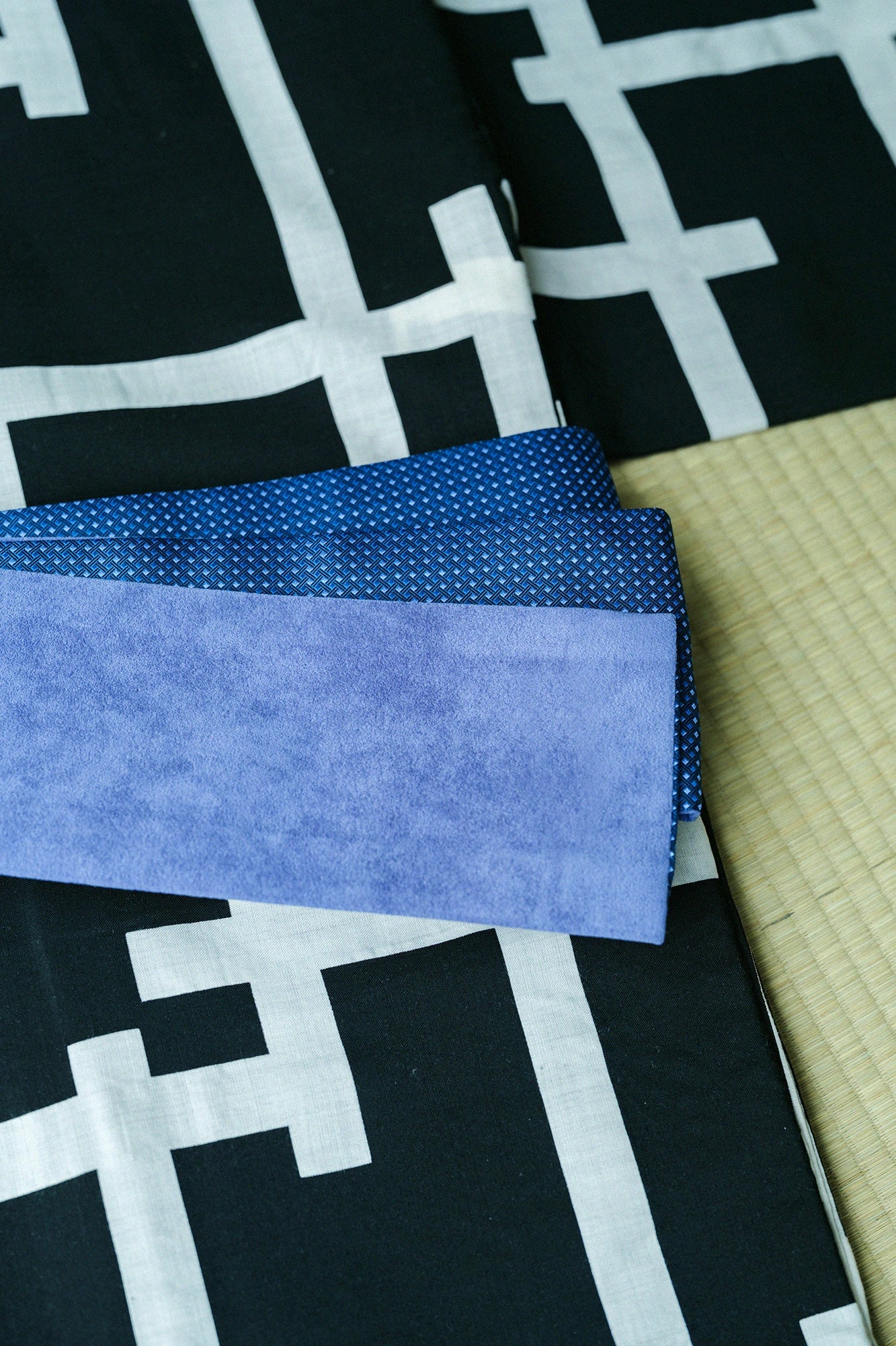 Silk×Faux Nubuck Men's Obi Belt／Ultramarine×Bellflower Blue
