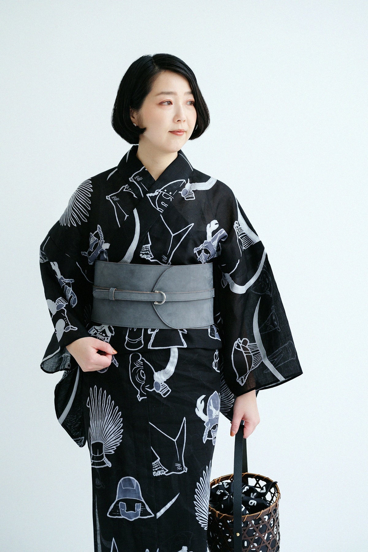 麂皮 和服腰帶/鉛色