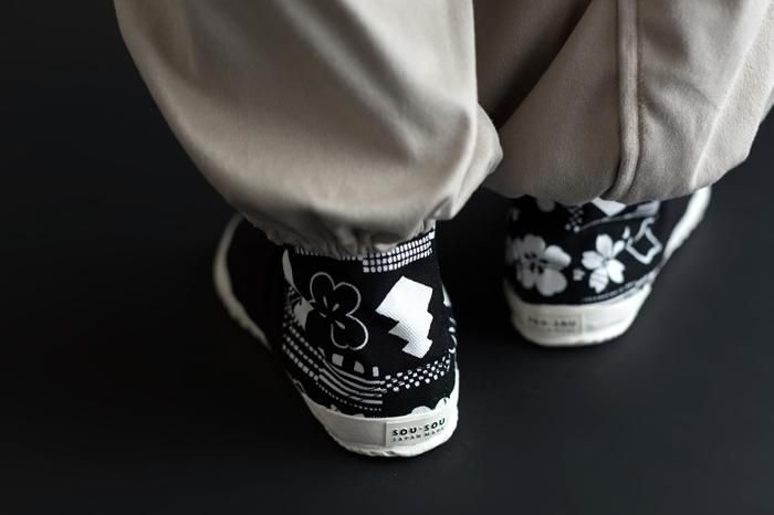 分趾拼接足袋鞋／紋樣遊戲×刺子繡 黑色2