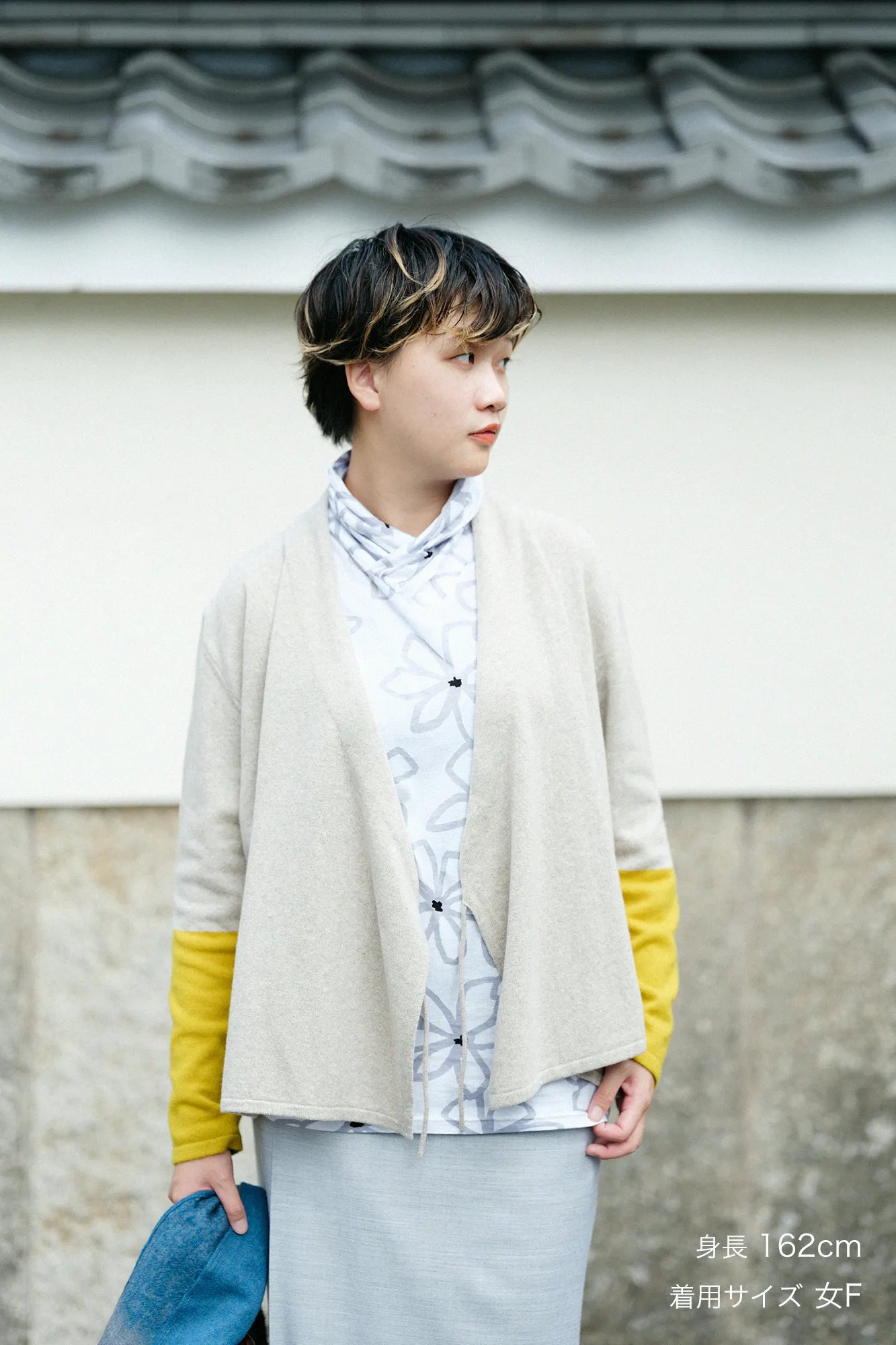 SOU・SOU×ALPHA 羊絨雙色袖和裝針織衫／亞麻衣身