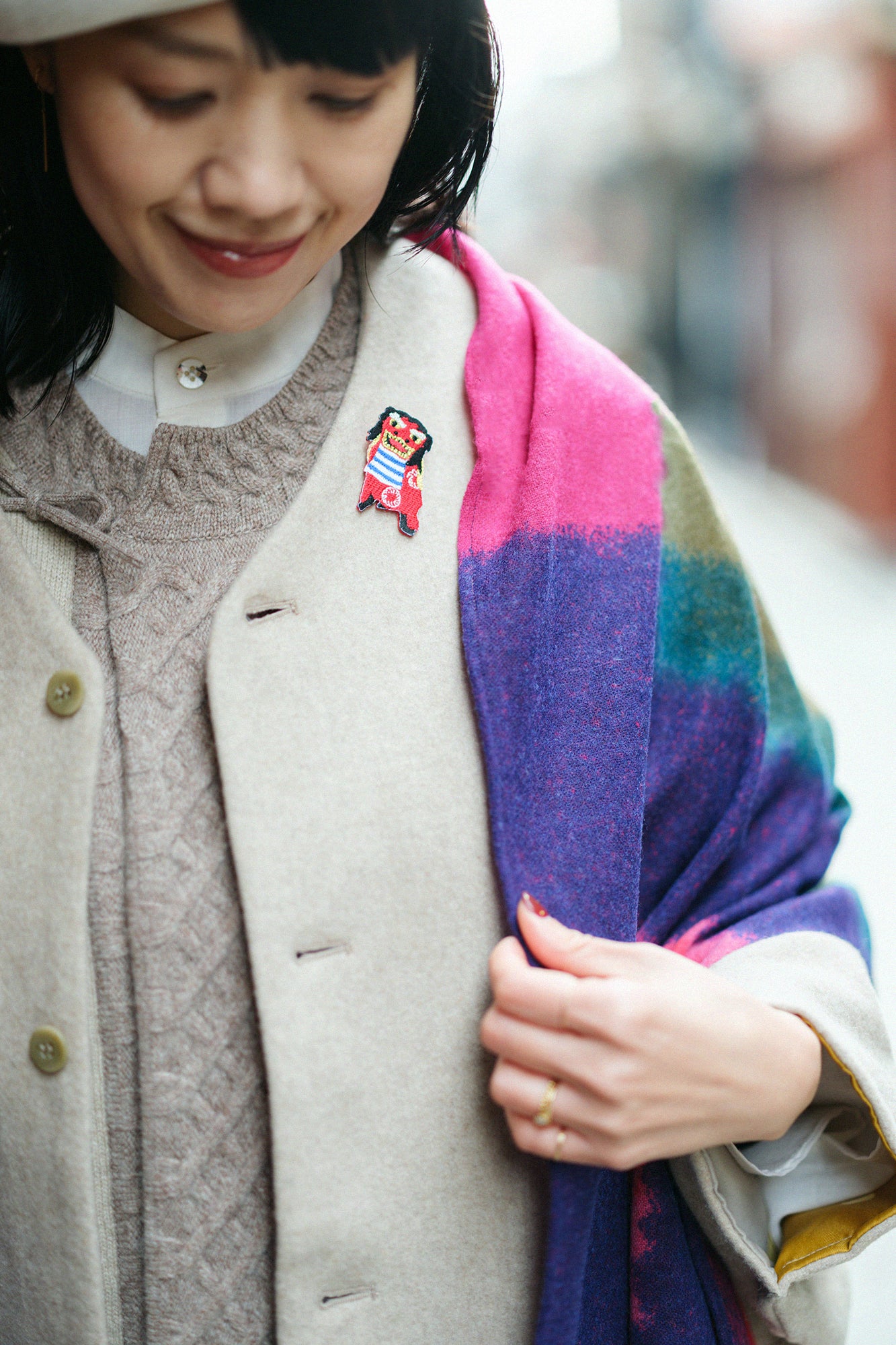 Embroidery Brooch／Kyoto Lion Dance Red