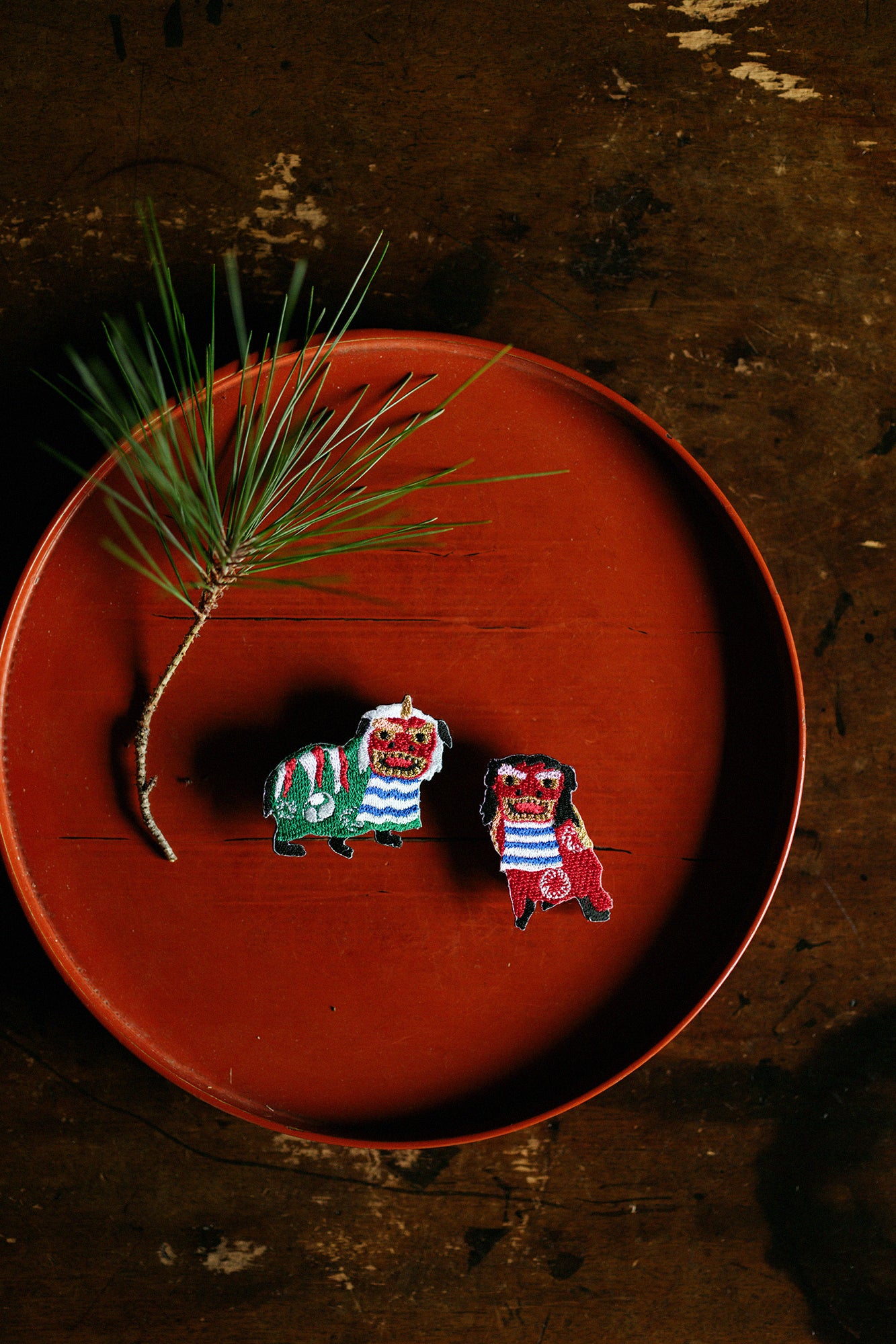 Embroidery Brooch／Kyoto Lion Dance Red