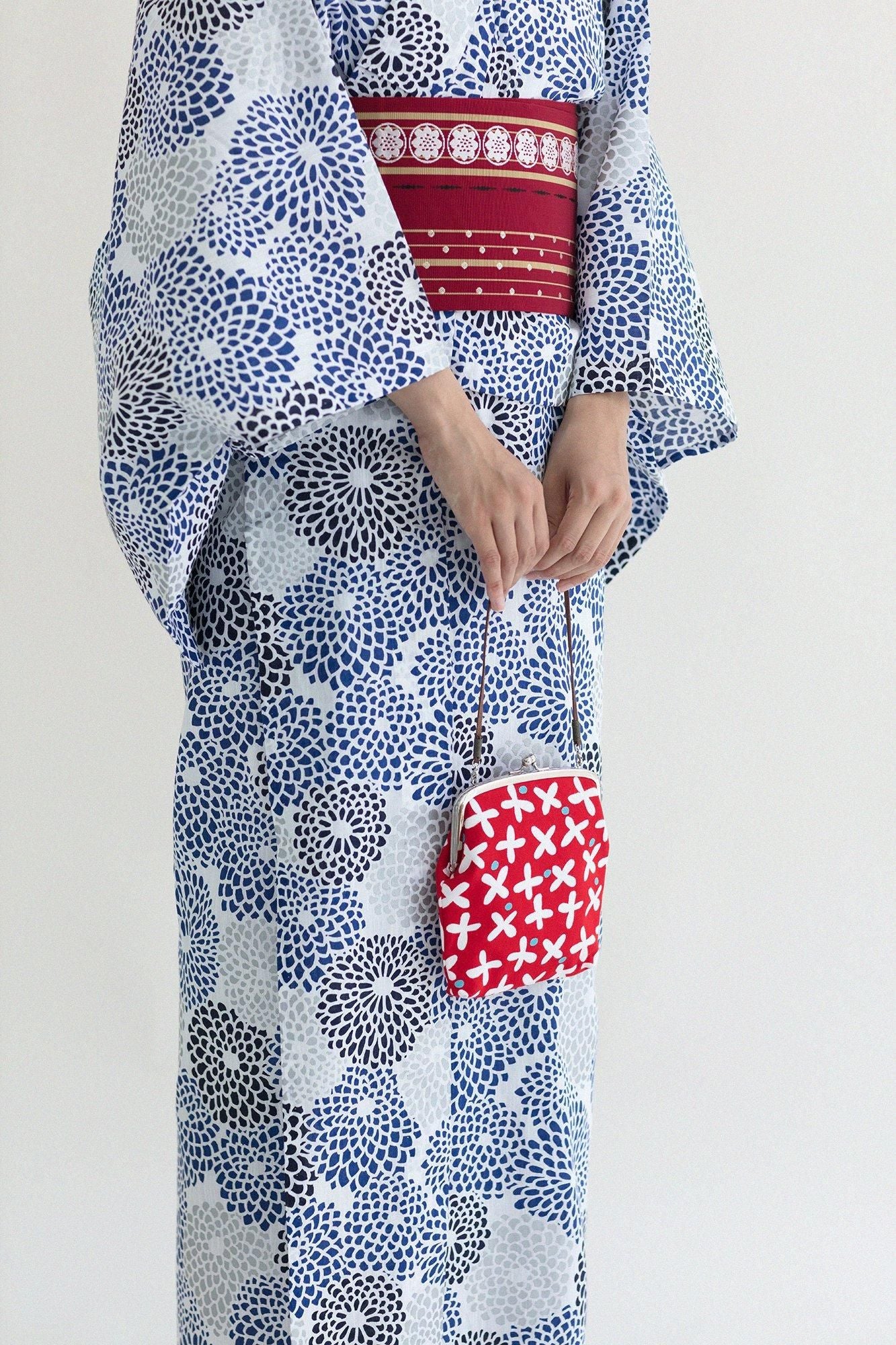 12號帆布 軟口金包 （大的）/蘿蔔草 小 深紅色