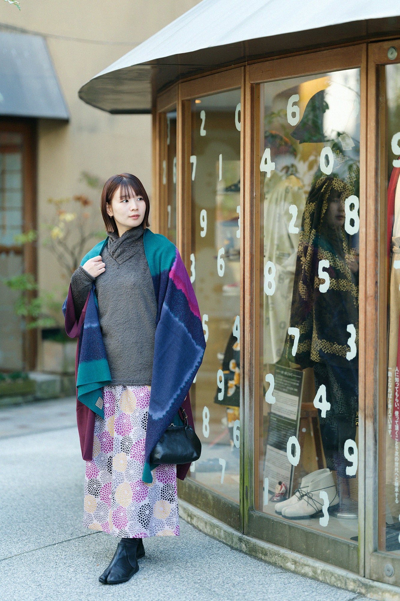 雙面毛 高領上衣／深灰色