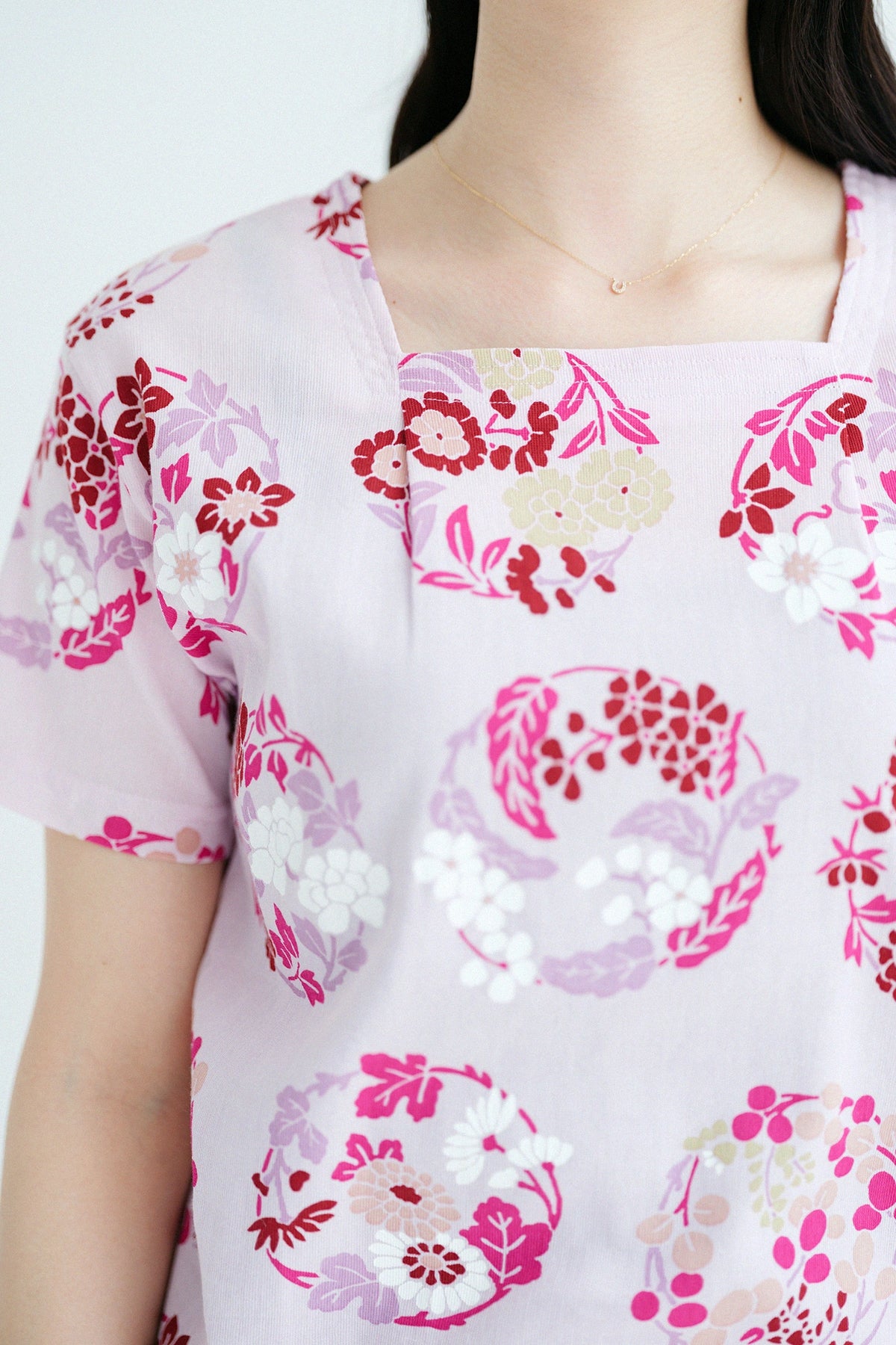 Chizimi Cotton 40/40 Square Neck Shirt Short Sleeve／Harumaru Pattern 