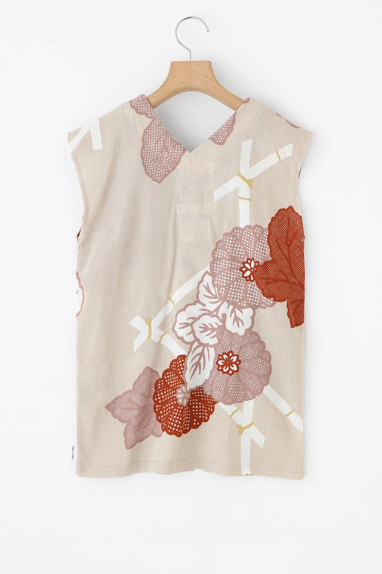 【Ships ard. 4/21】Chizimi Cotton 40/40 V-neck Shirt / Fenced Chrysanthemum-Recreation Beige