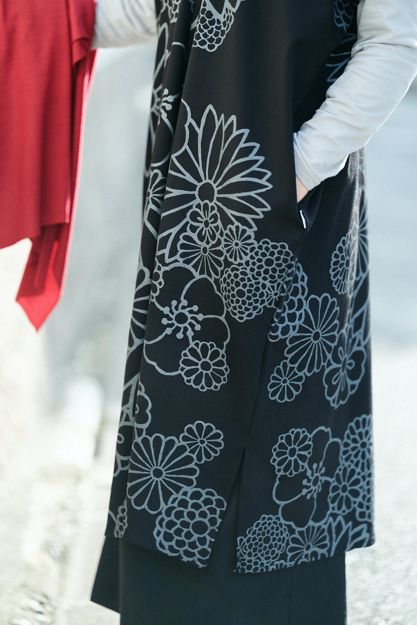 雙面編 長方形洋裝 拼接／金襴緞子 黑色