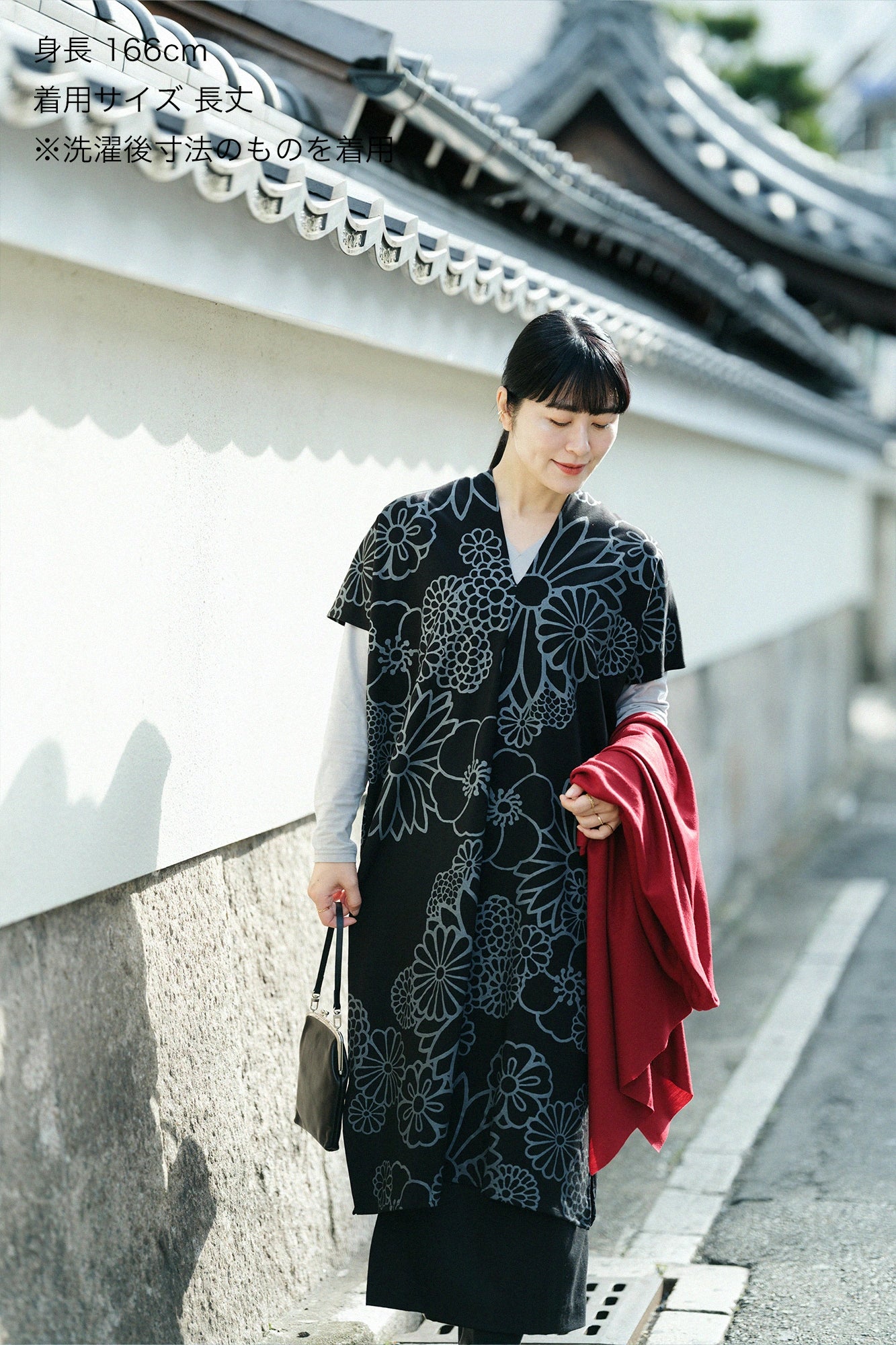 雙面編 長方形洋裝 拼接／金襴緞子 黑色