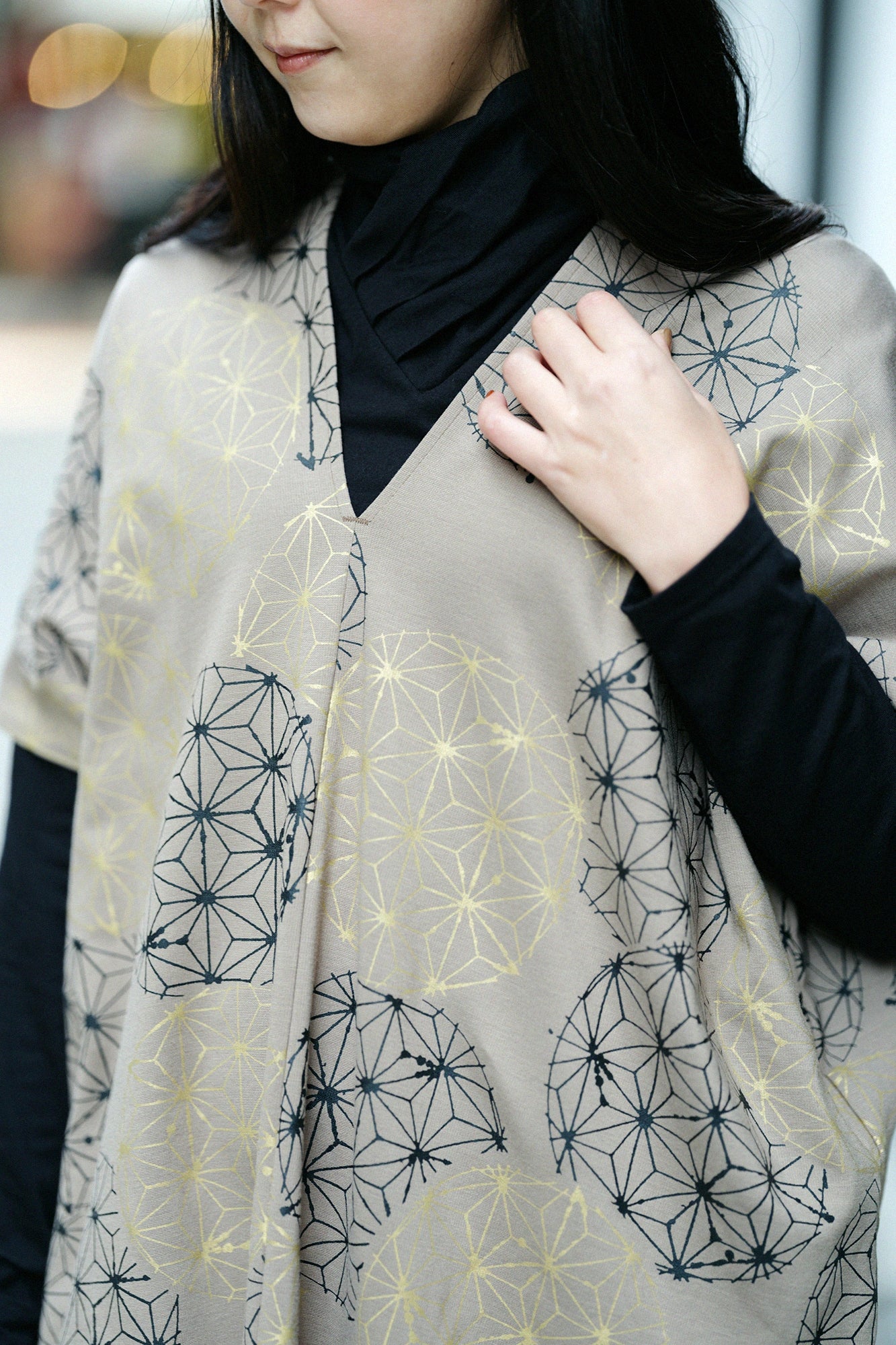 雙面編 長方形洋裝 拼接／麻鞠 松染色