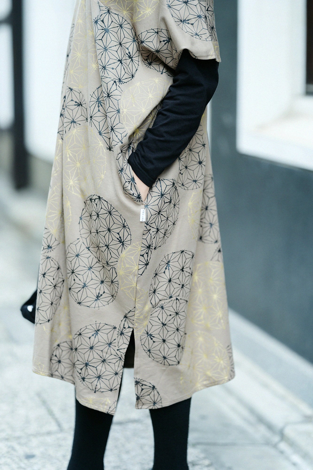 雙面編 長方形洋裝 拼接／麻鞠 松染色