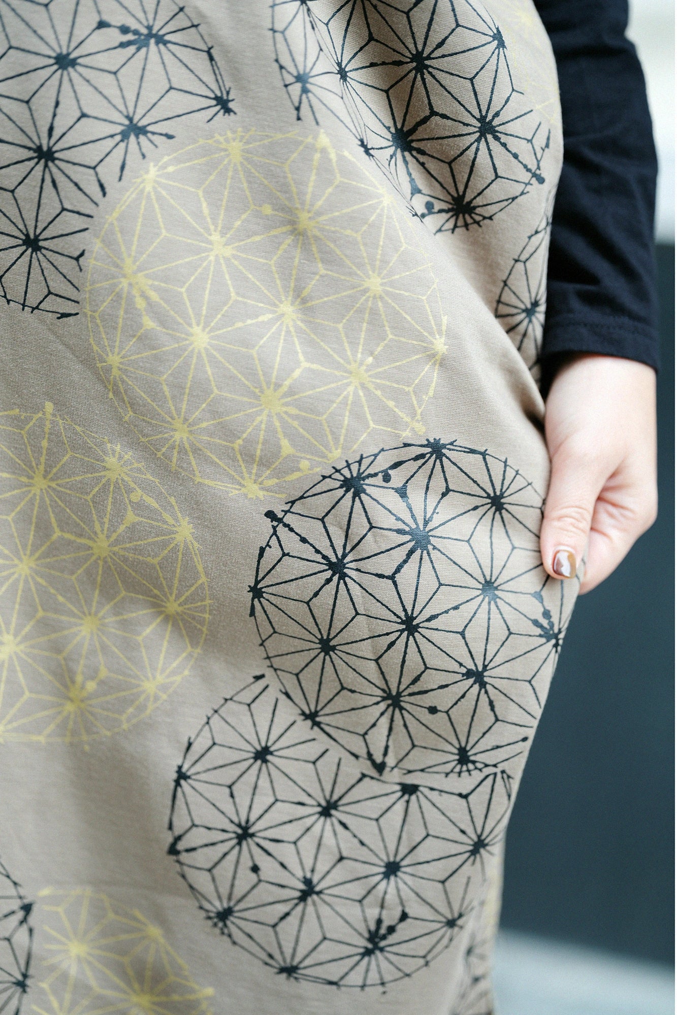 雙面編 長方形洋裝 拼接／麻鞠 松染色