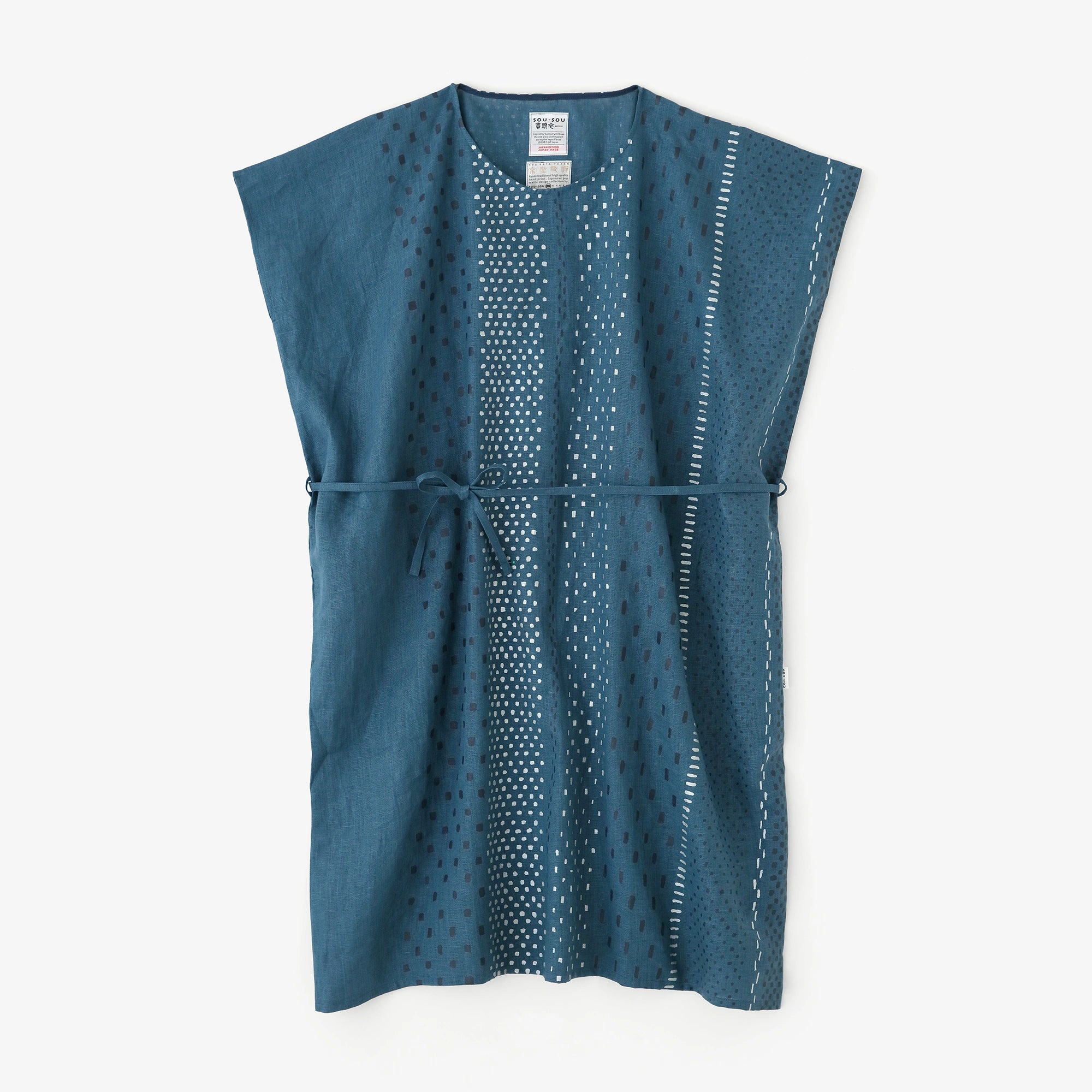 【Scheduled to ship around Mar 3】Linen Rectangular Dress／Hail Stripes and Blank Aquamarine