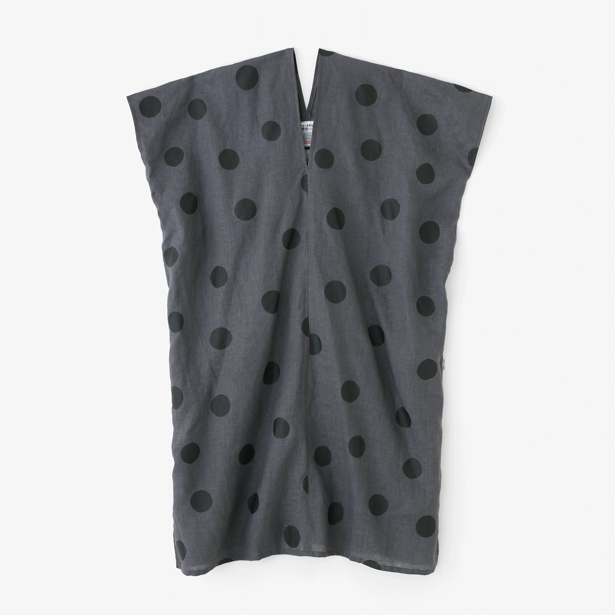 【Scheduled to ship around Mar 3】Linen Rectangular Dress Split Joint／Polka Dots Mara Charcoal Grey