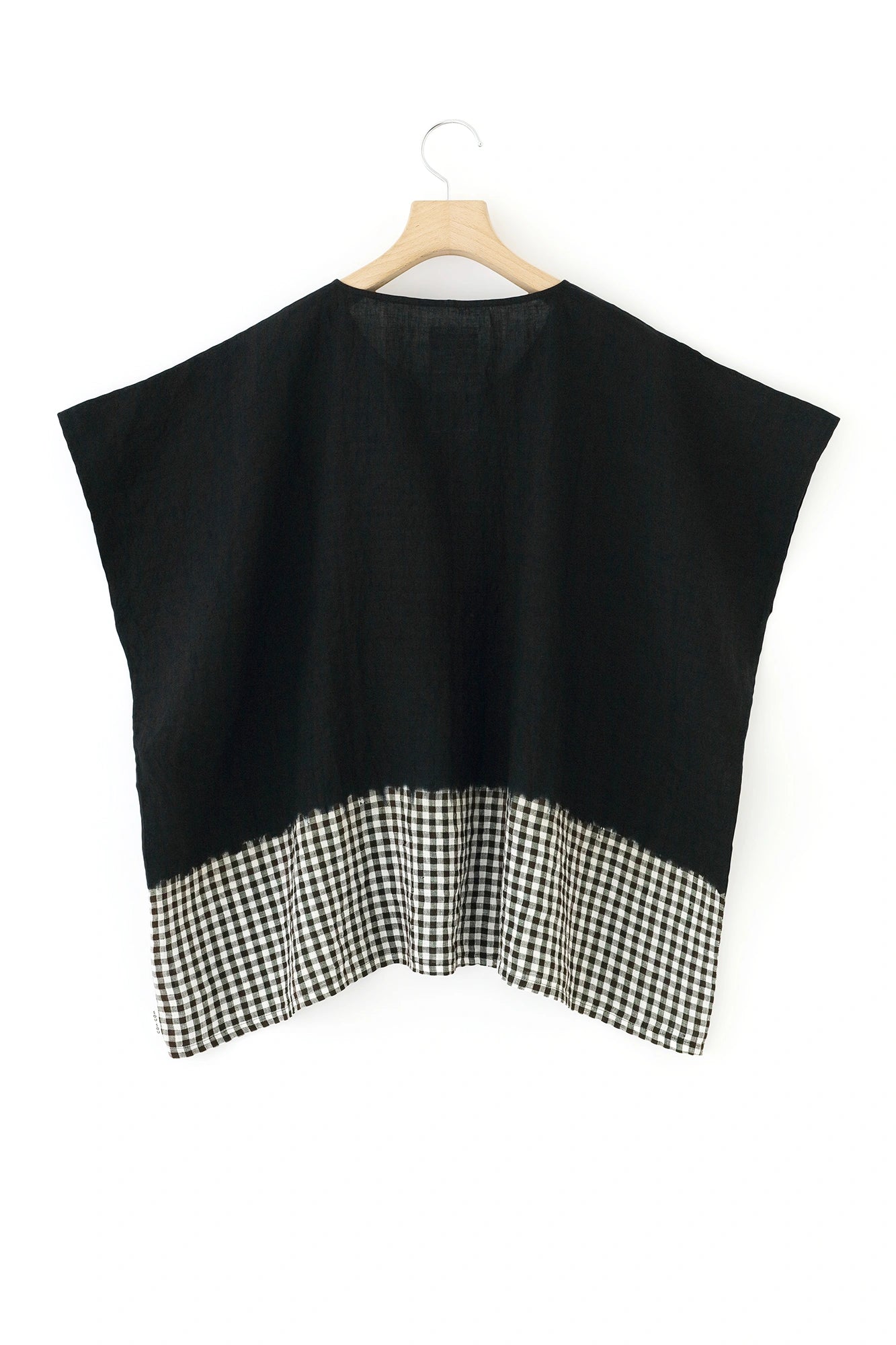 Konsei Tie-dye Linen Square Top / Bi-color Black×Benkei Small Check