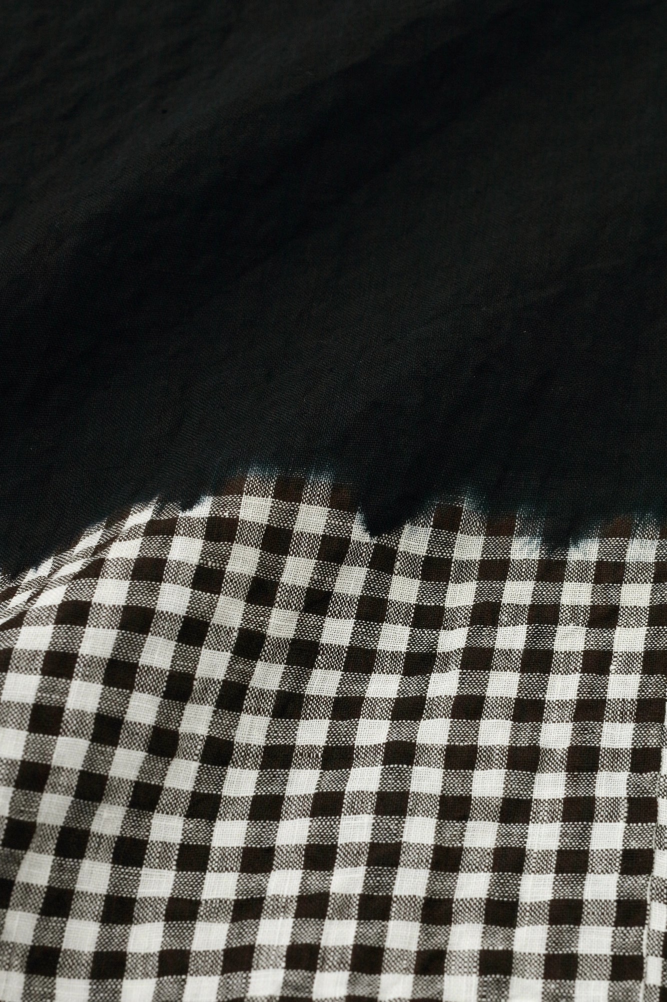Konsei Tie-dye Linen Square Top / Bi-color Black×Benkei Small Check