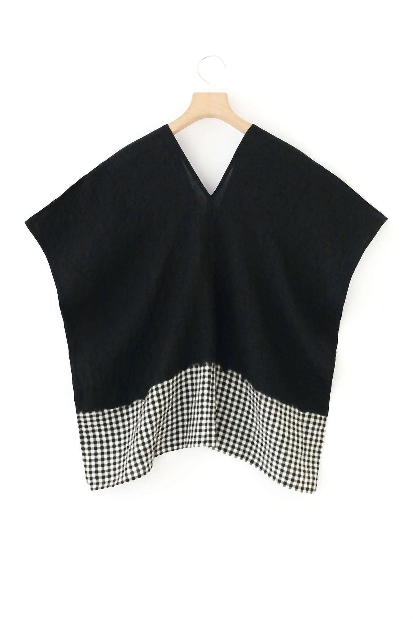Konsei Tie-dye Linen  Square Top Split Joint/Bi-color Black×Benkei Small Check